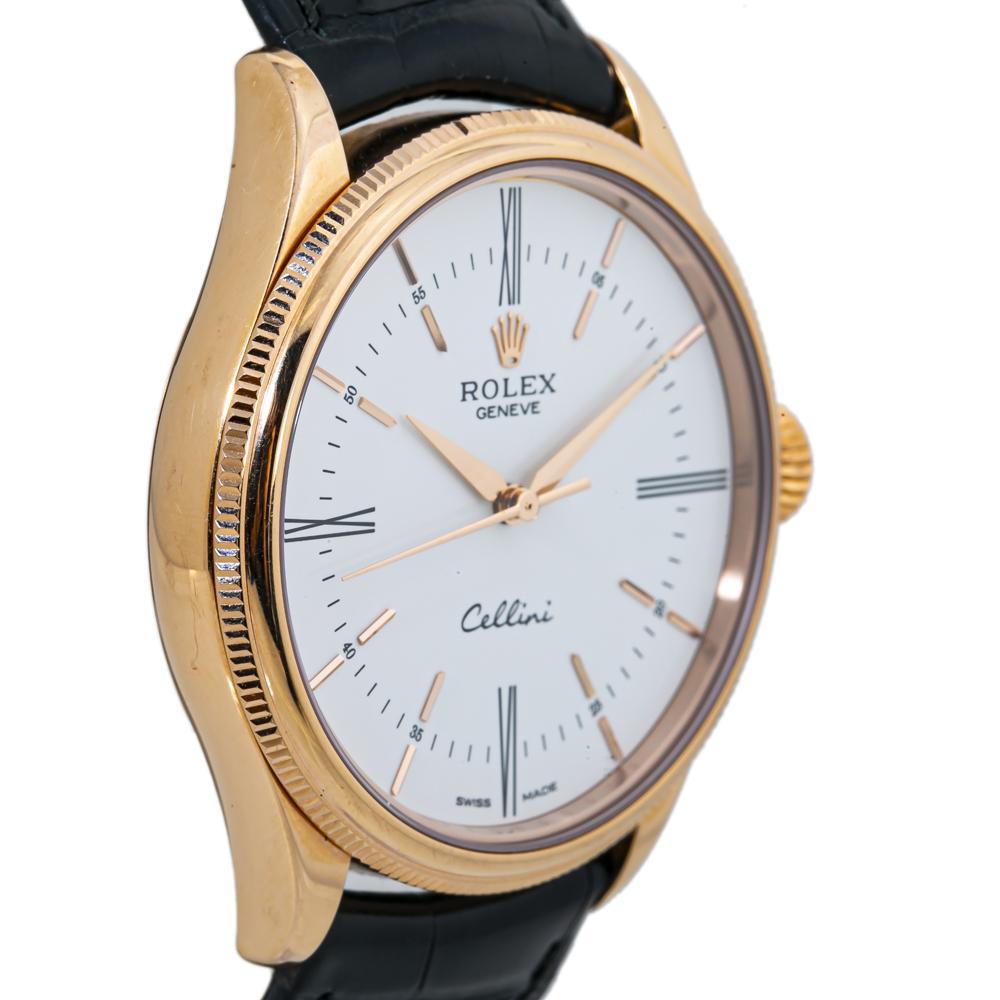 Rolex Cellini 50505 18k Rose Gold Automatic Mens Watch with Box/Paper In Good Condition For Sale In Miami, FL