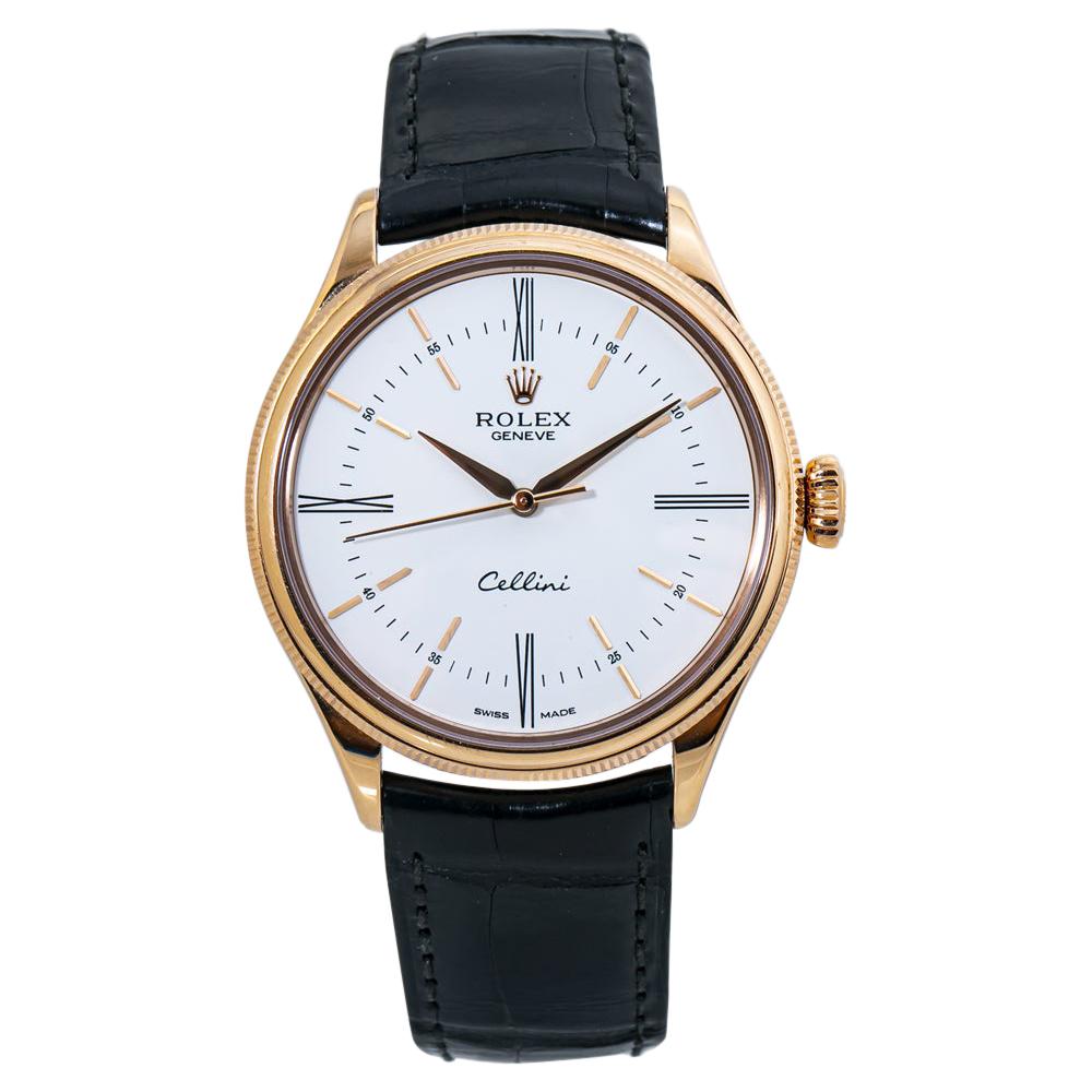 Rolex Cellini 50505 18k Rose Gold Automatic Mens Watch with Box/Paper For Sale