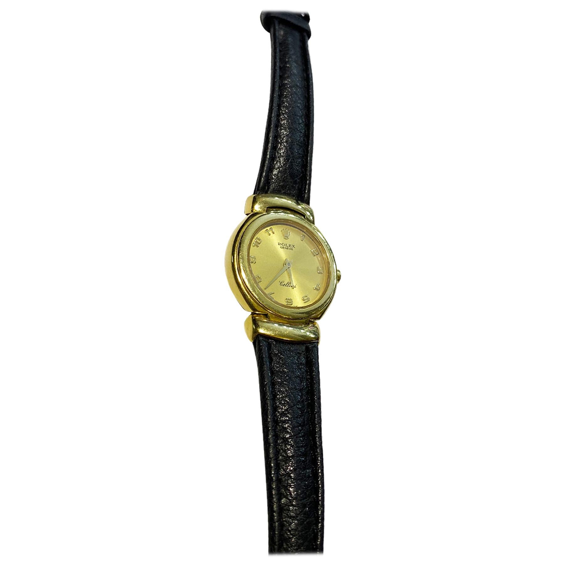 Rolex Cellini 6621 18 Karat Solid Yellow Gold Quartz Leather Ladies Watch