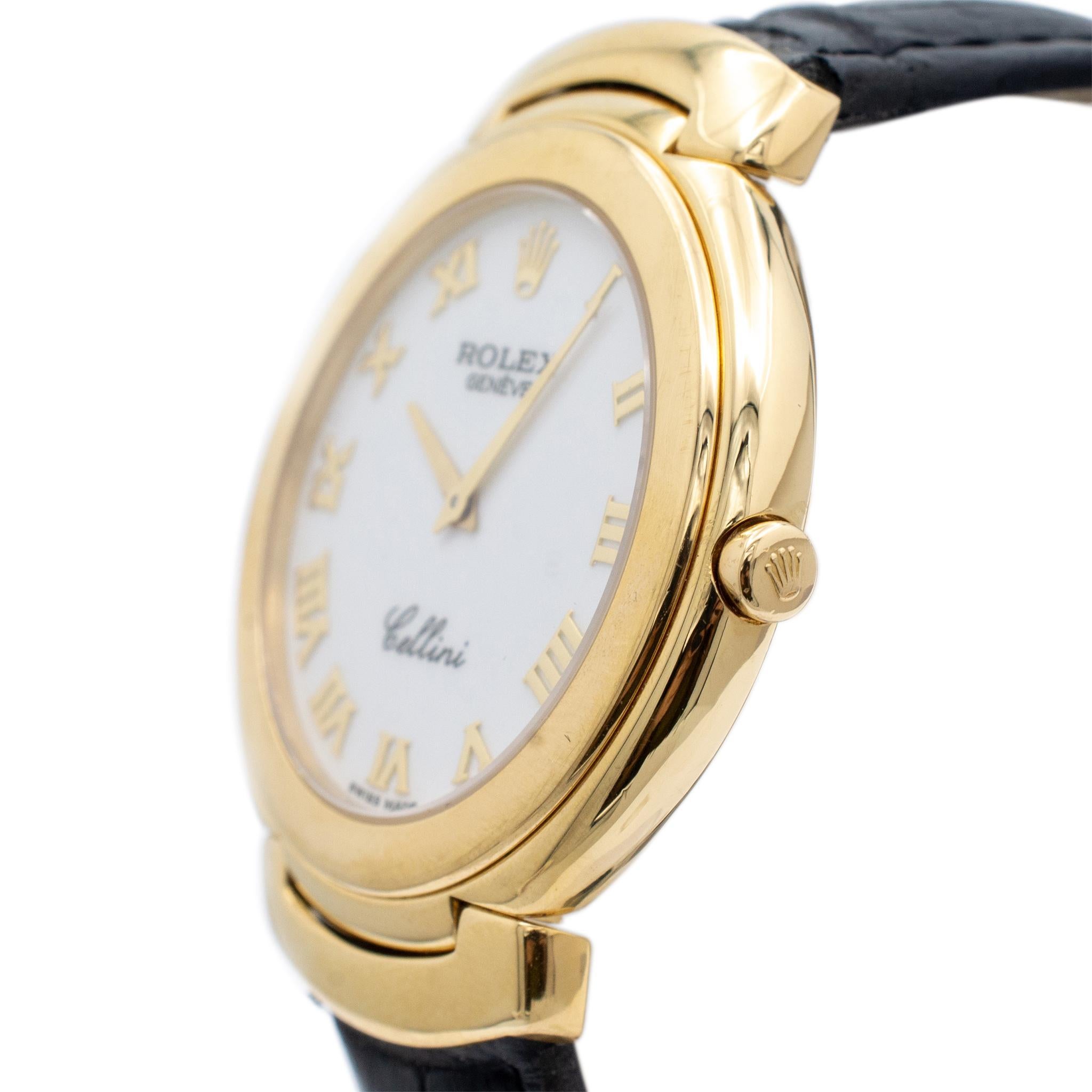 Rolex Cellini 6623 37MM Weißes römisches Zifferblatt Quarz 18K Gelbgold Uhr für Damen oder Herren
