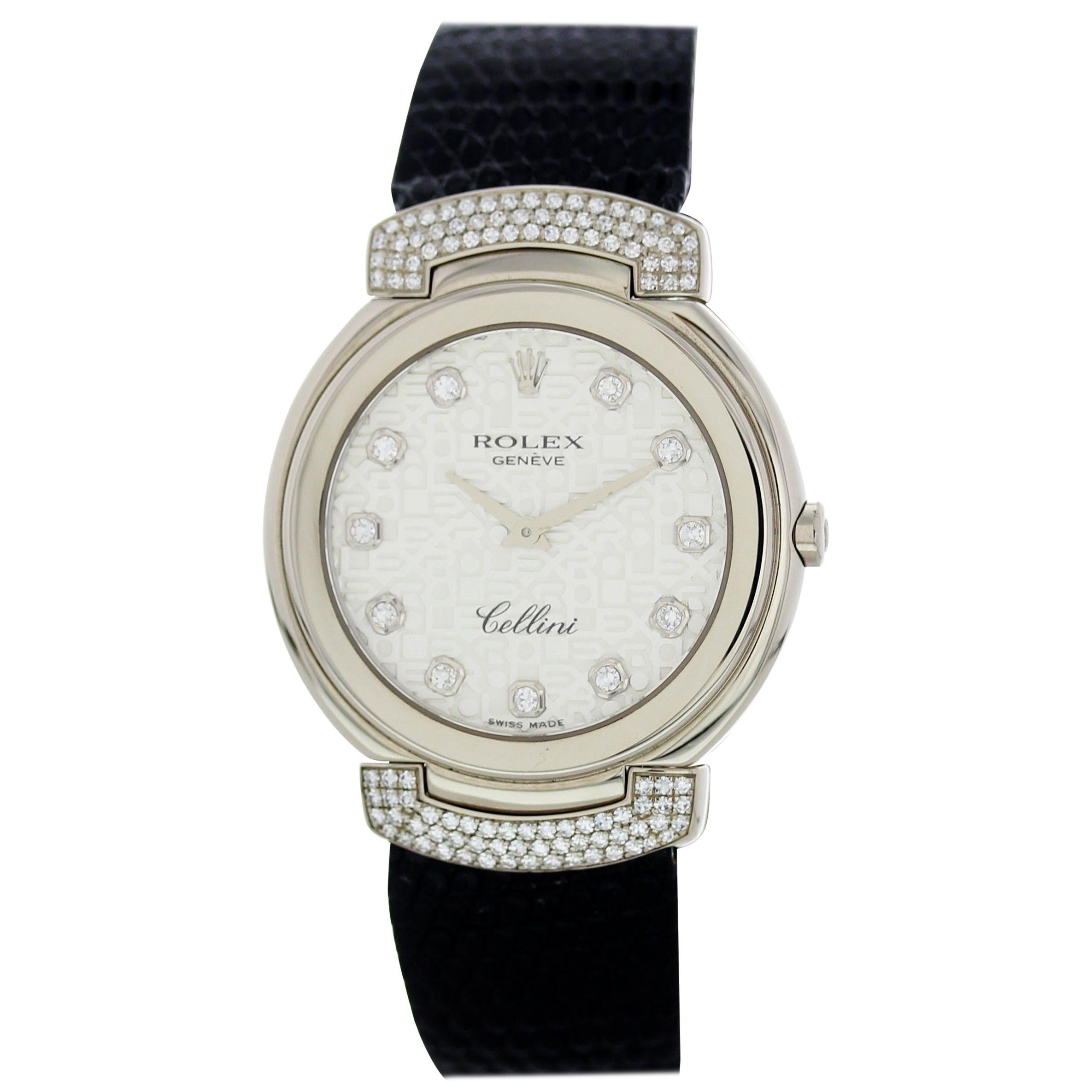 Rolex Cellini 6682 18 Karat White Gold Diamonds Ladies Watch For Sale