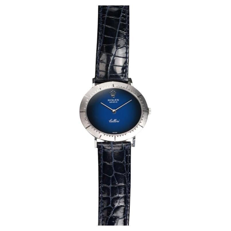 Reloj Rolex Cellini Blue Vignette de oro blanco de 18 quilates, años 70