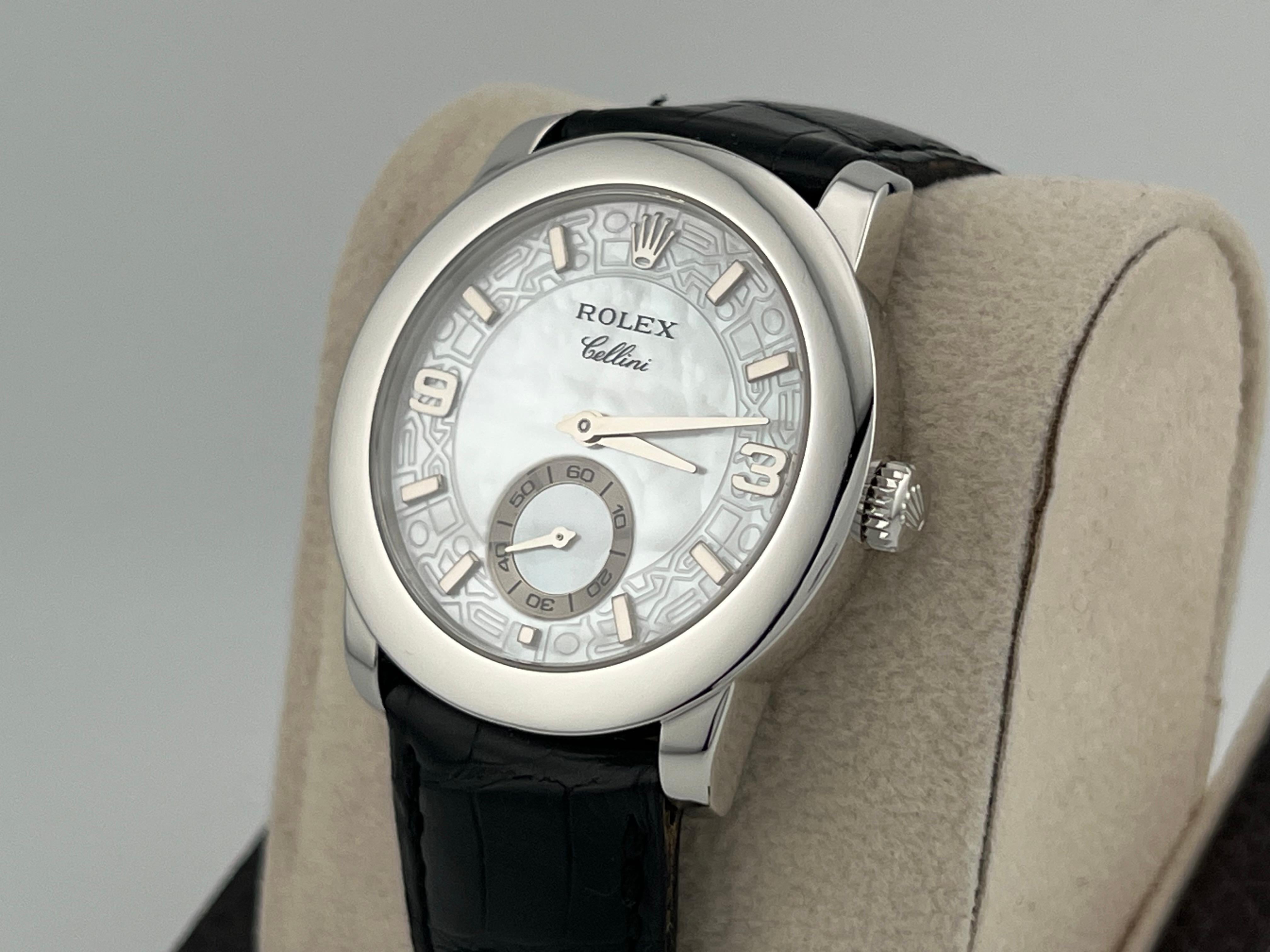 Rolex Cellini Cellinium 5240 35mm Platinum Mother of Pearl Dial Box In Excellent Condition For Sale In San Diego, CA