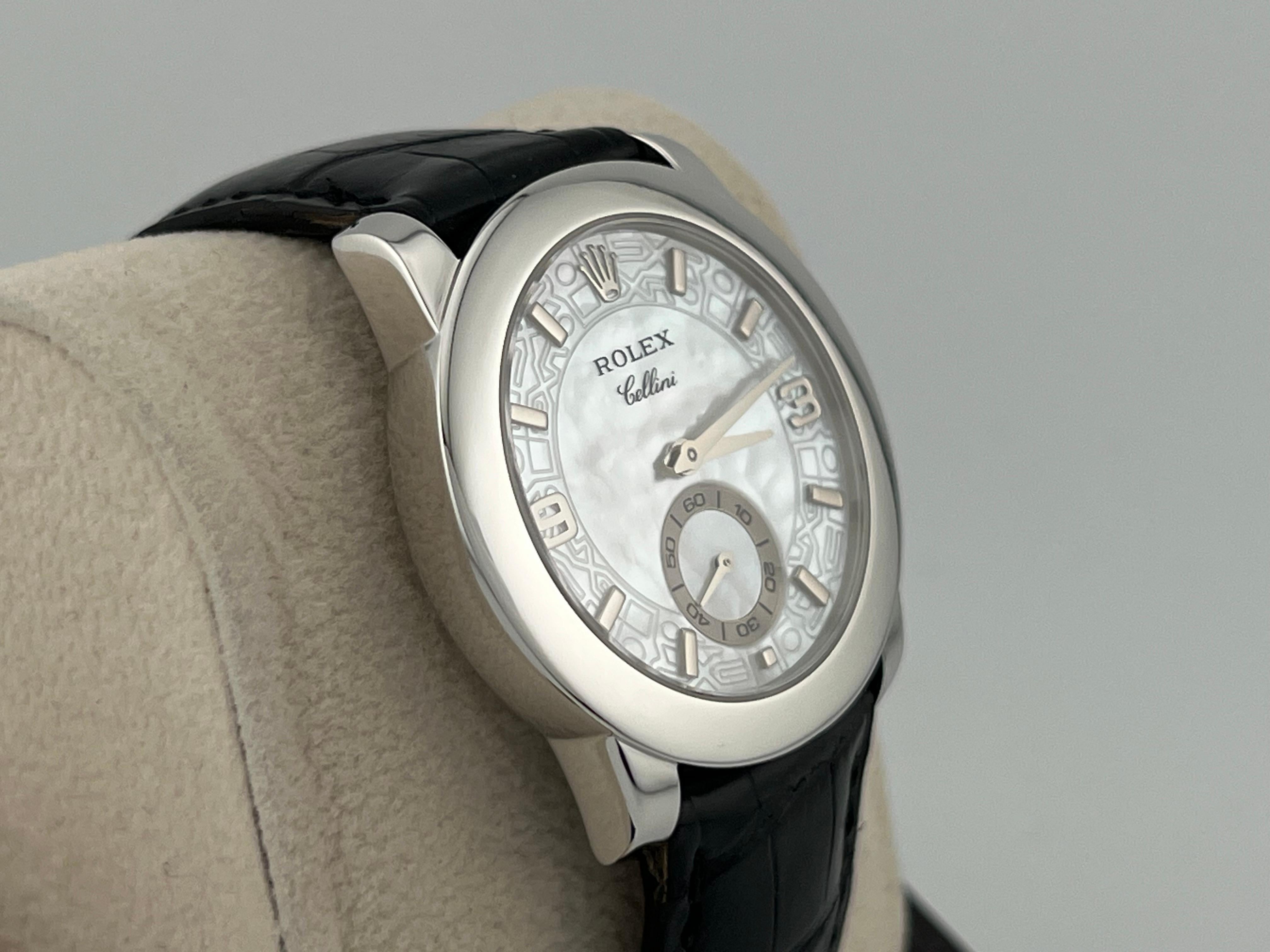 Women's or Men's Rolex Cellini Cellinium 5240 35mm Platinum Mother of Pearl Dial Box For Sale
