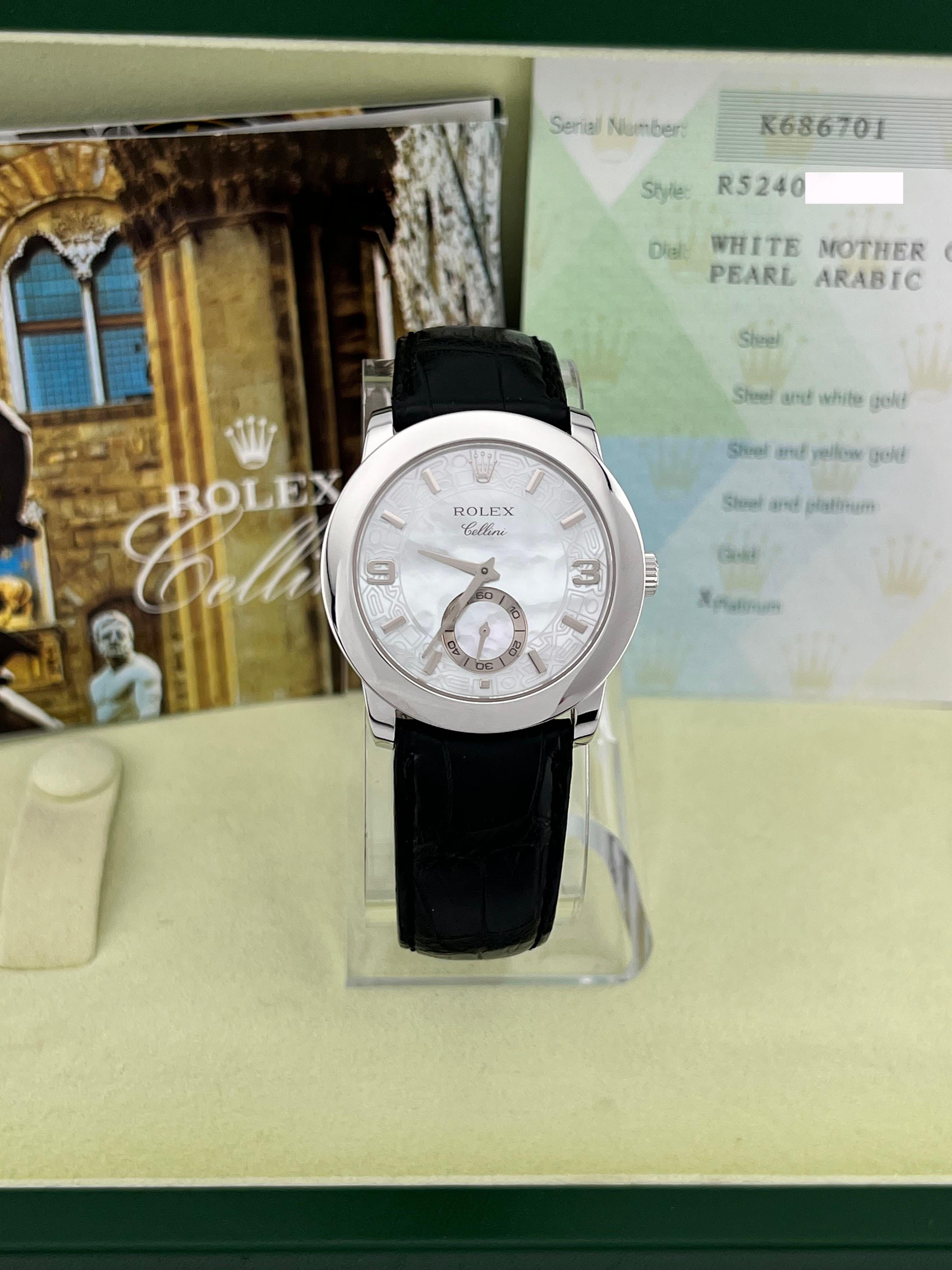 Rolex Cellini Platin 5240 35mm Perlmutt Zifferblatt Box Papier im Zustand „Hervorragend“ in San Diego, CA
