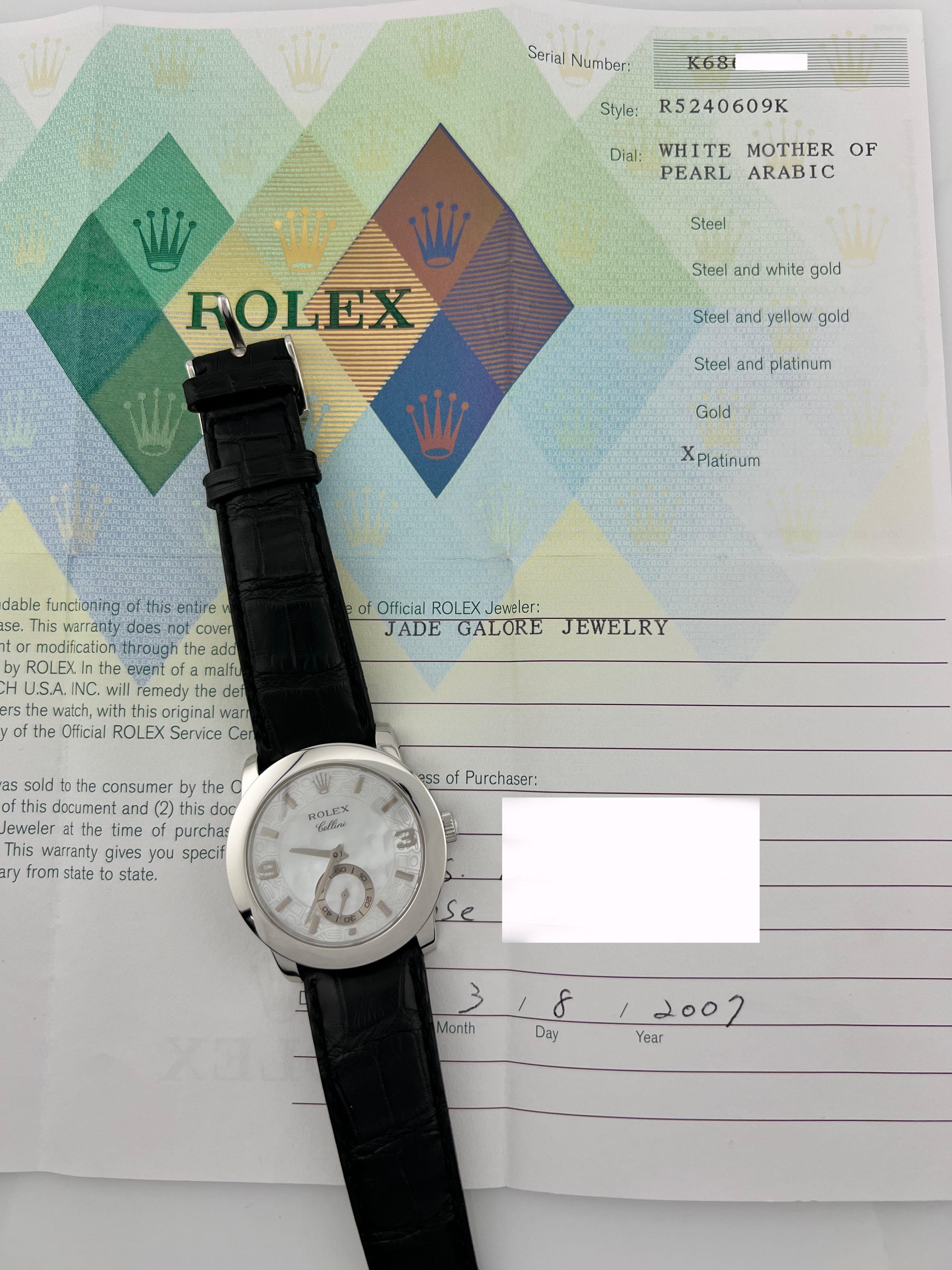 Rolex Cellini Platin 5240 35mm Perlmutt Zifferblatt Box Papier Herren