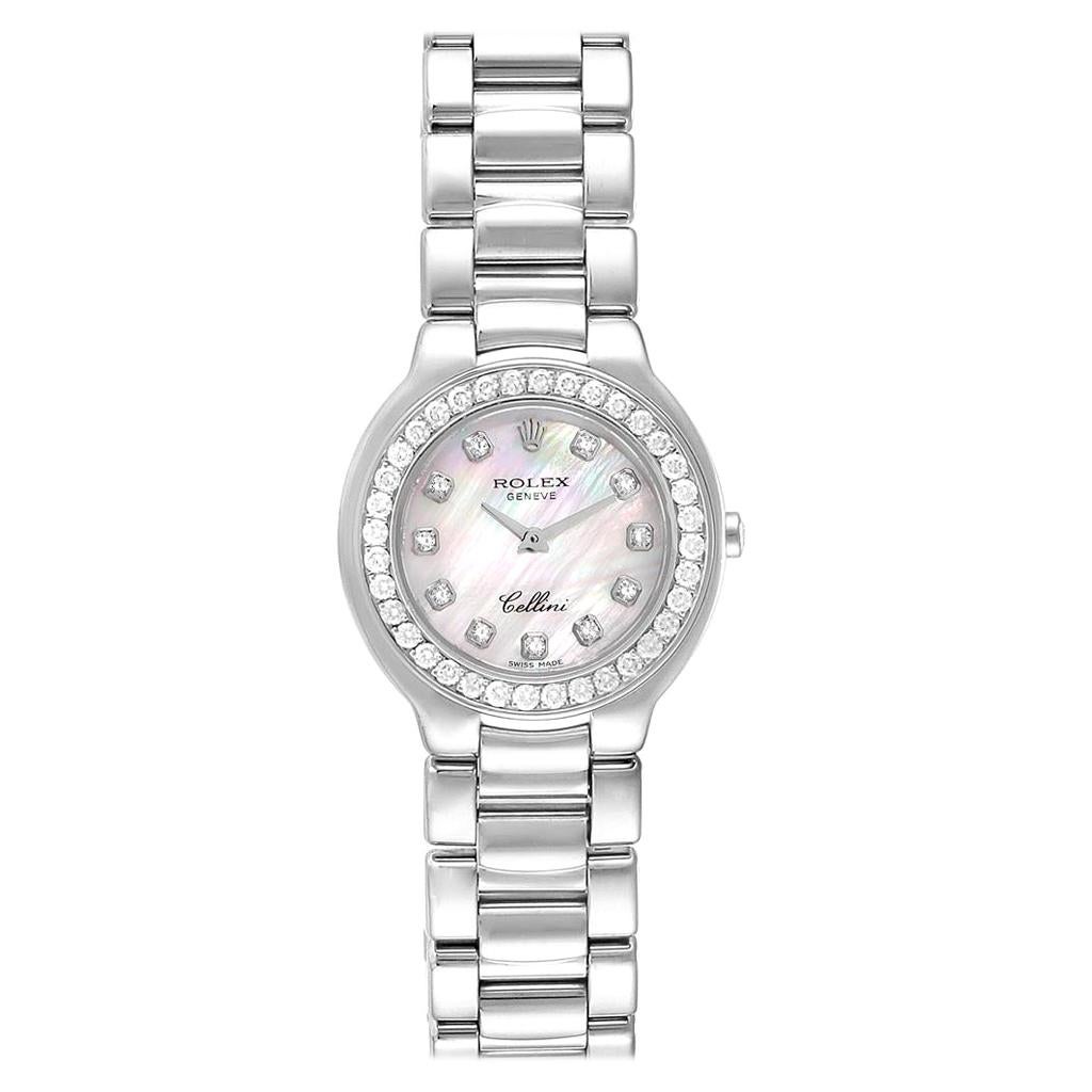Rolex Cellini Cellissima 18 Karat White Gold Diamond Ladies Watch 6661 For Sale