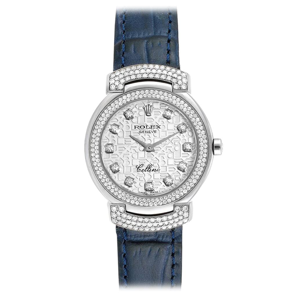 Rolex Cellini Cellissima White Gold Diamond Ladies Watch 6673
