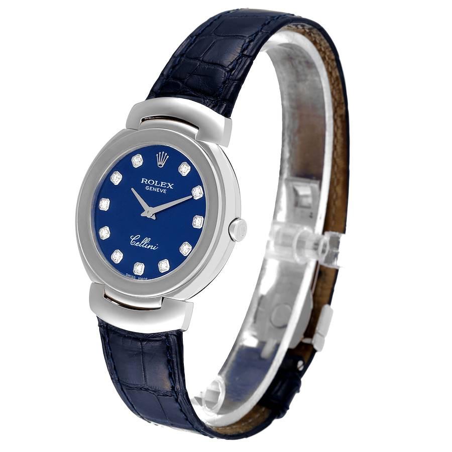 Women's Rolex Cellini Cellissima White Gold Blue Diamond Dial Ladies Watch 6221