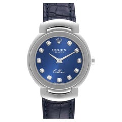 Rolex Cellini Cellissima White Gold Blue Diamond Dial Ladies Watch 6221