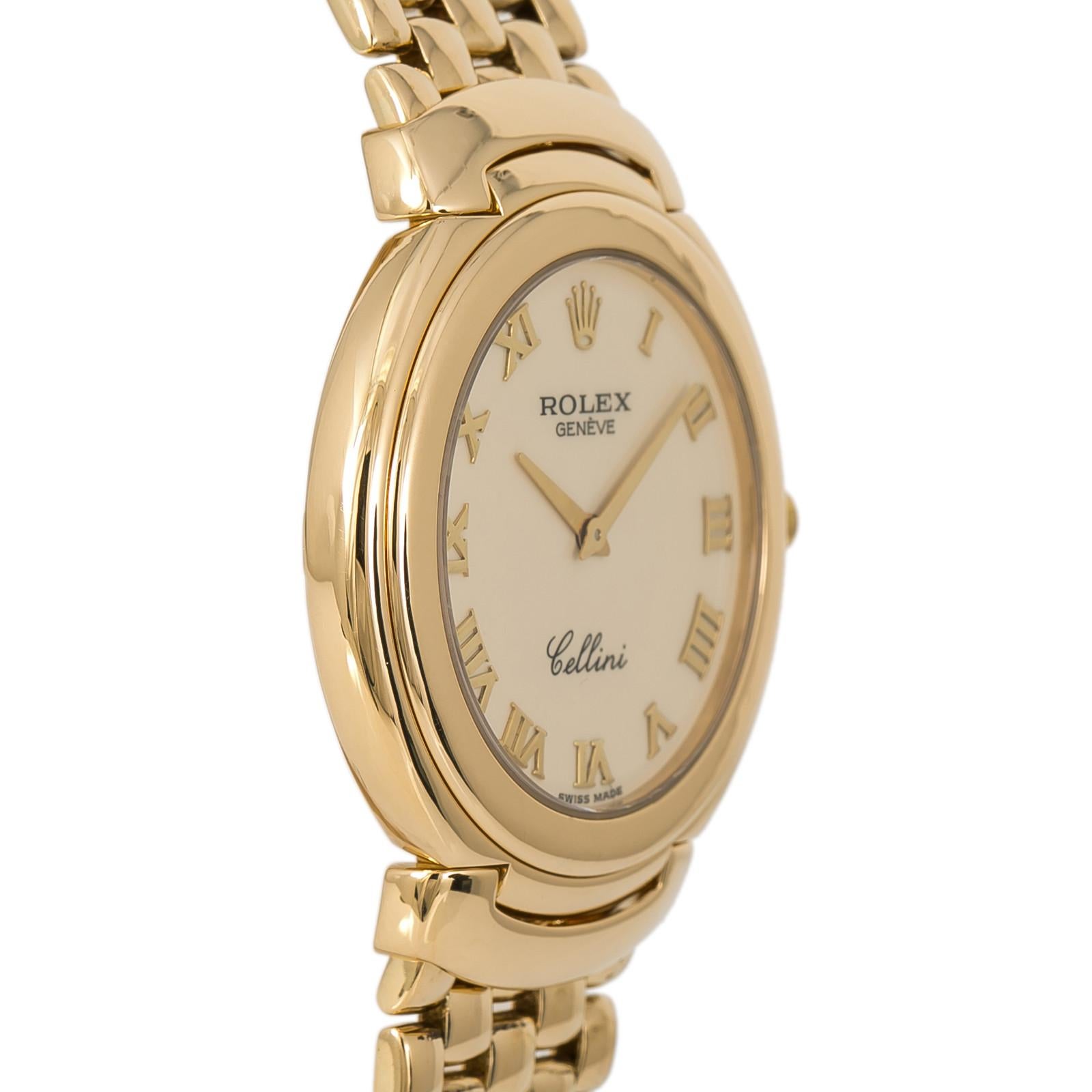 Contemporary Rolex Cellini Cellissima 6623/8 Mens Watch 18k Gold Porcelain Dial For Sale