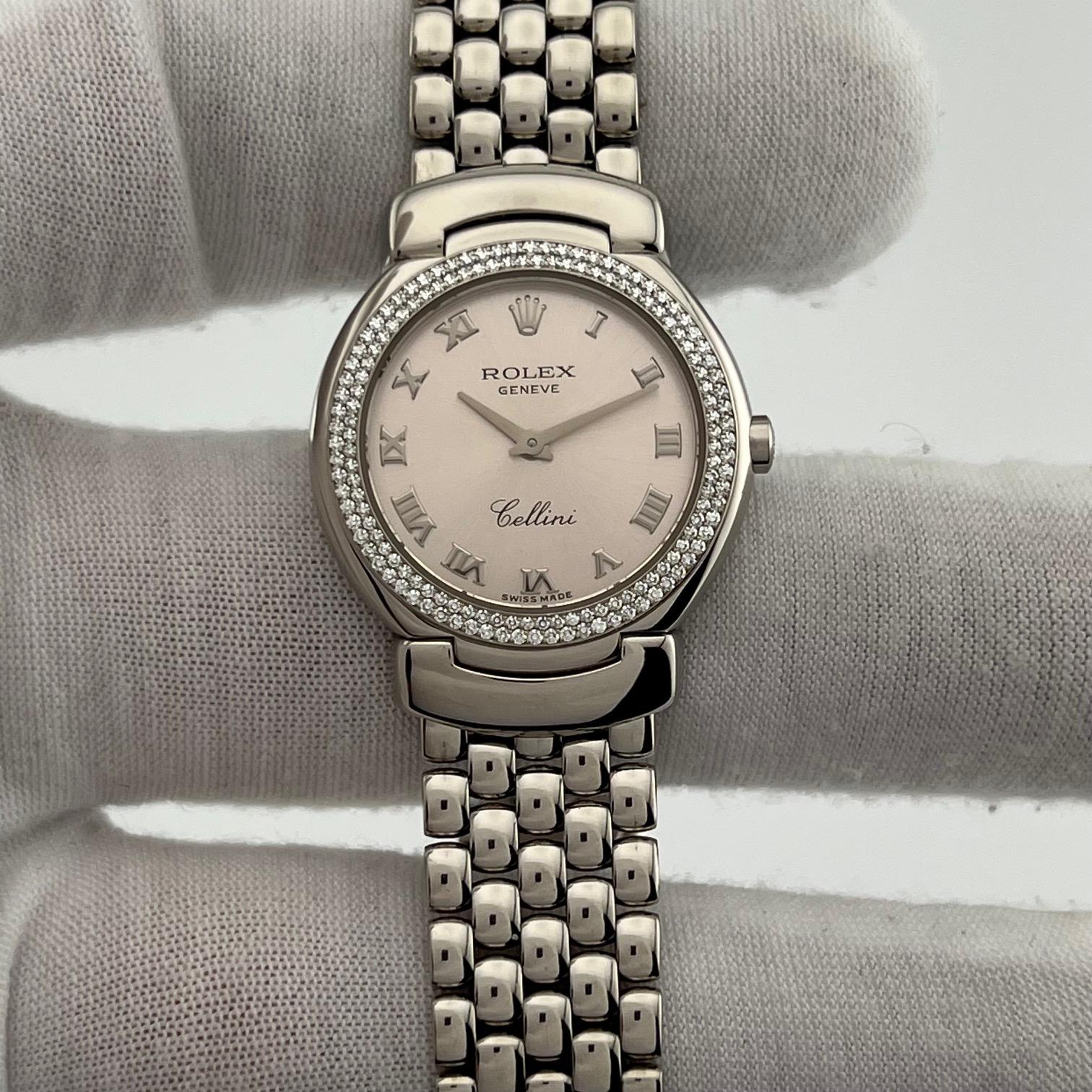 Rolex Cellini 6671/9 26mm Quadrante Rosa Lunetta Diamante Oro 18k Scatola Documenti in vendita 7