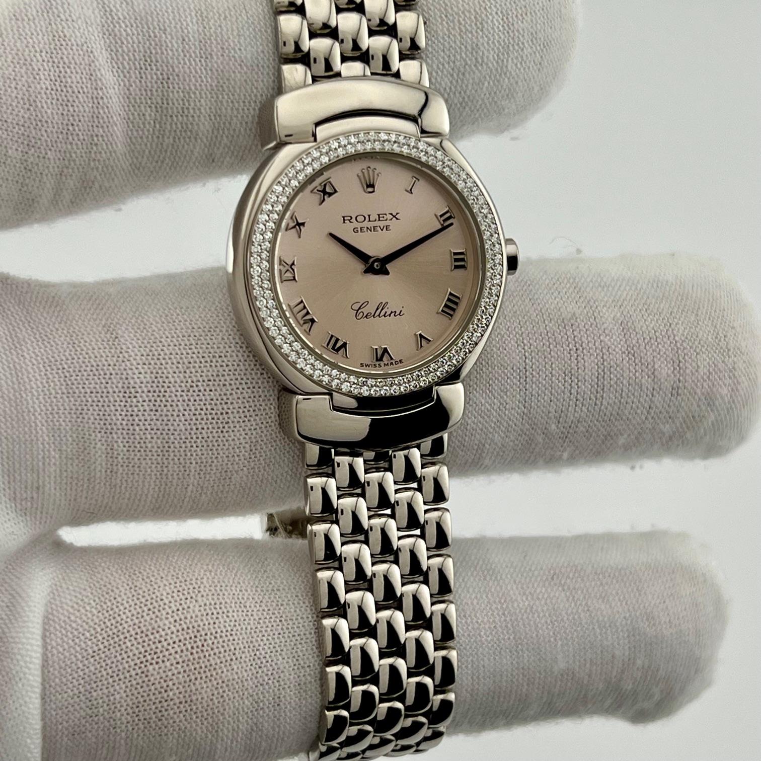 Rolex Cellini 6671/9 26mm Quadrante Rosa Lunetta Diamante Oro 18k Scatola Documenti in vendita 8