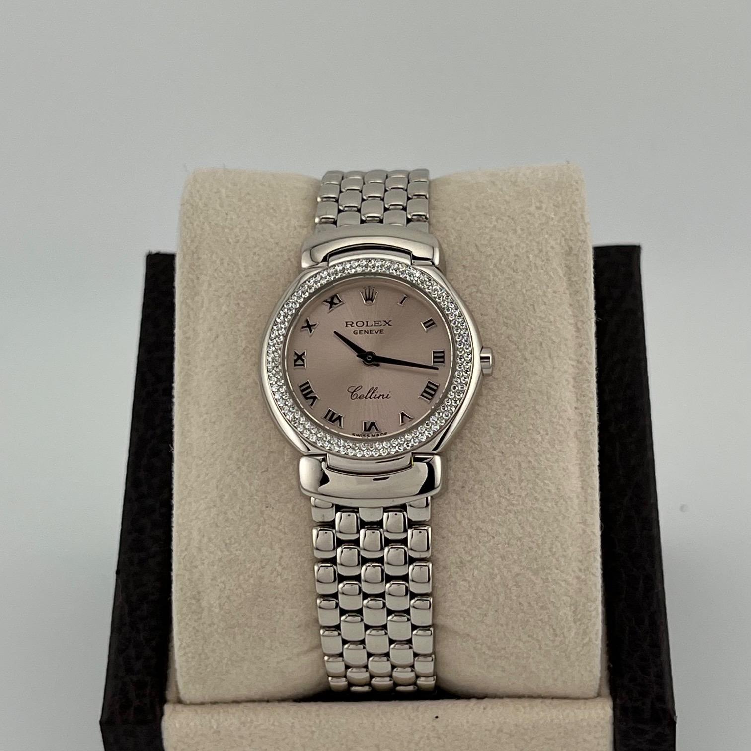 Rolex Cellini 6671/9 26mm Quadrante Rosa Lunetta Diamante Oro 18k Scatola Documenti In condizioni ottime in vendita a San Diego, CA