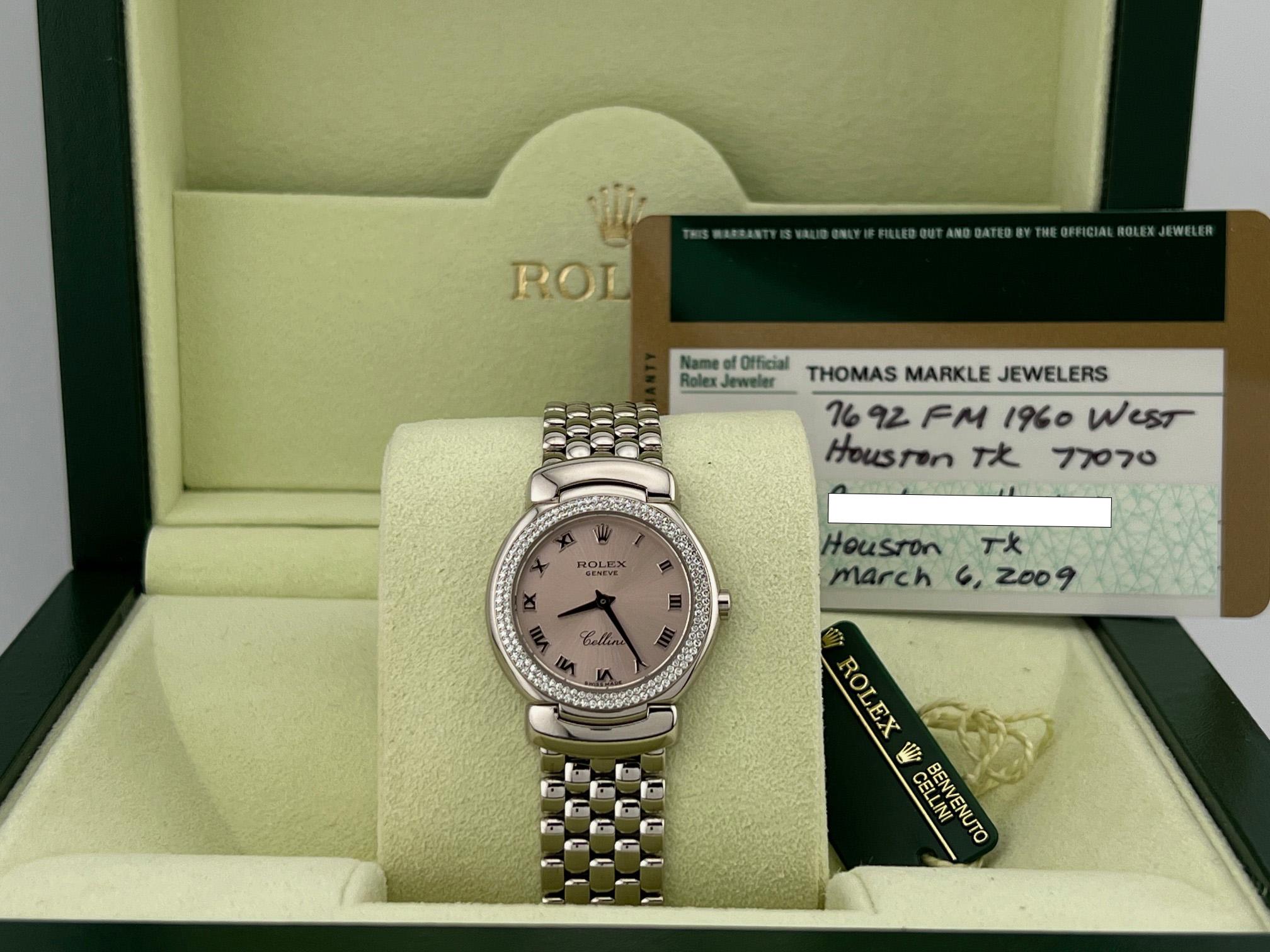 Donna Rolex Cellini 6671/9 26mm Quadrante Rosa Lunetta Diamante Oro 18k Scatola Documenti in vendita