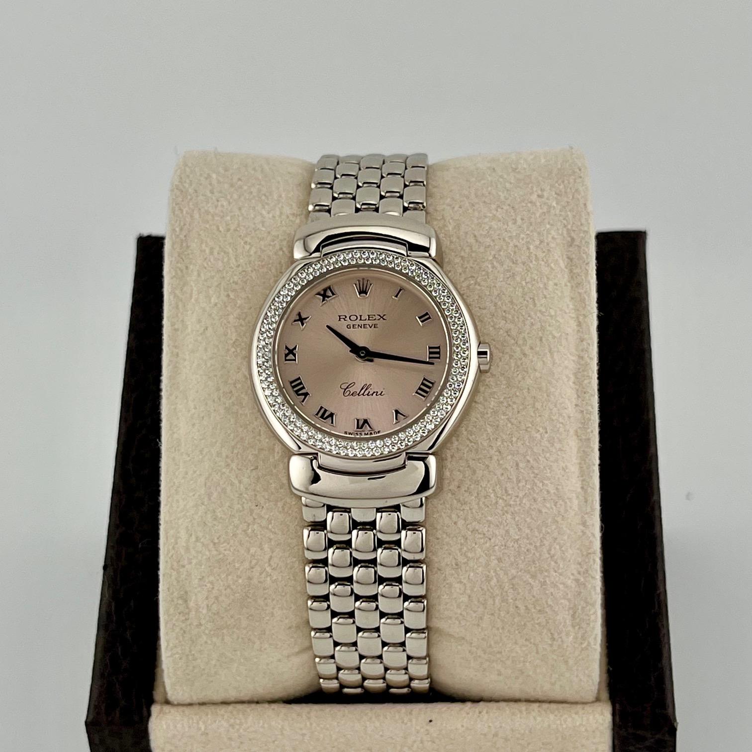 Rolex Cellini 6671/9 26mm Quadrante Rosa Lunetta Diamante Oro 18k Scatola Documenti in vendita 1