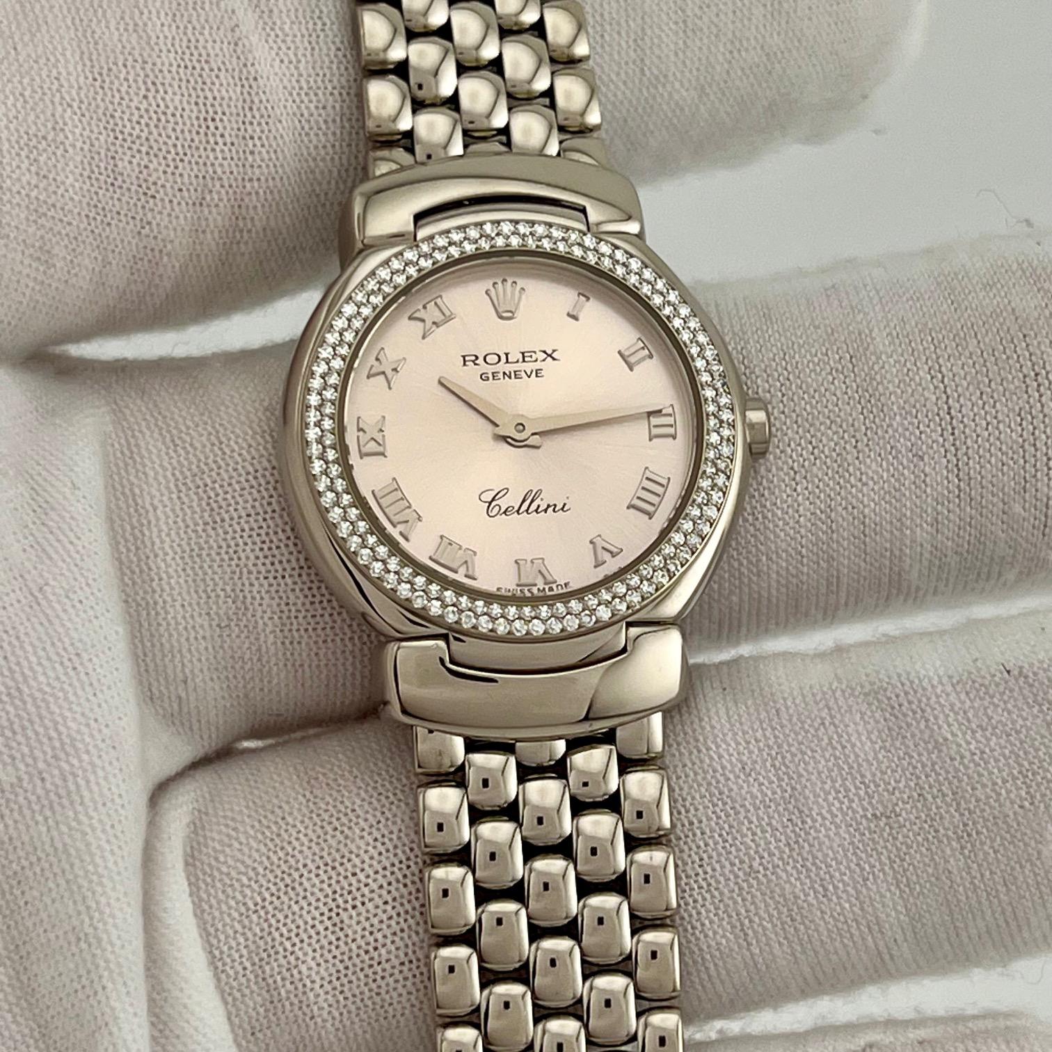 Rolex Cellini 6671/9 26mm Quadrante Rosa Lunetta Diamante Oro 18k Scatola Documenti in vendita 2
