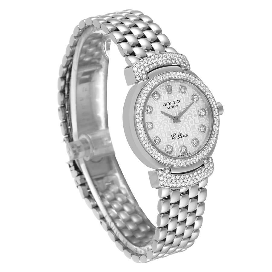 Rolex Cellini Cellissima Silver Dial Diamond Ladies Watch 6673 Box Card In Excellent Condition In Atlanta, GA