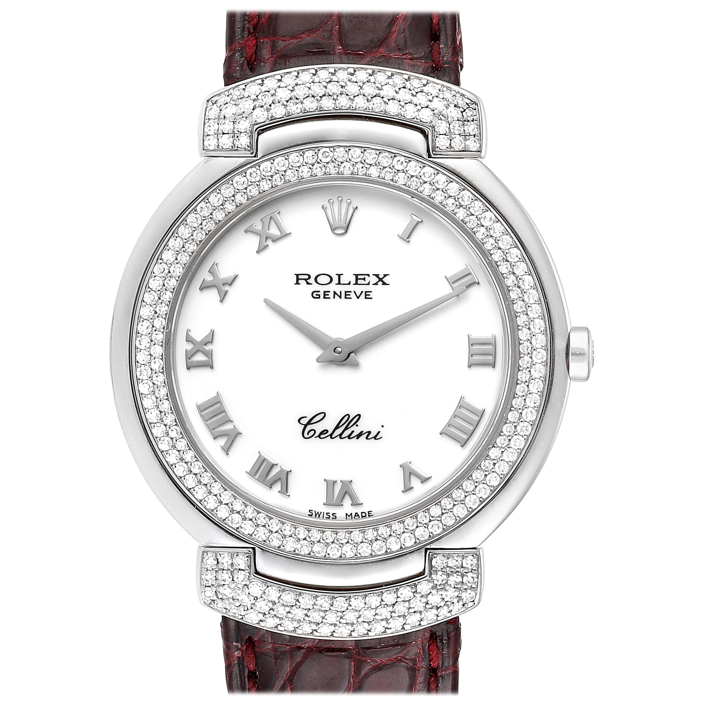 Rolex Cellini Cellissima White Gold Diamond Ladies Watch 6683 For Sale