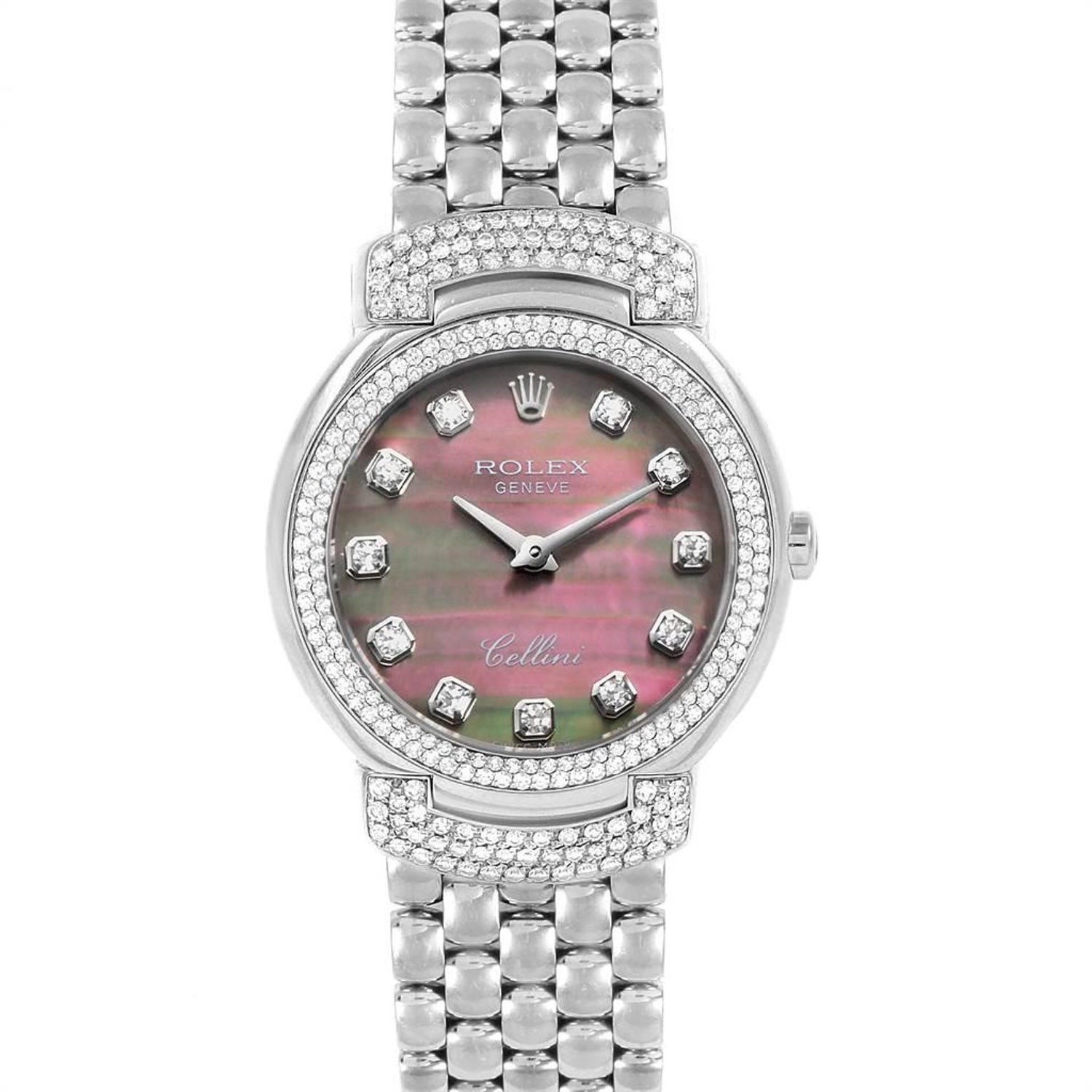Rolex Cellini Cellissima White Gold Mop Diamond Ladies Watch 6673 At 1stdibs