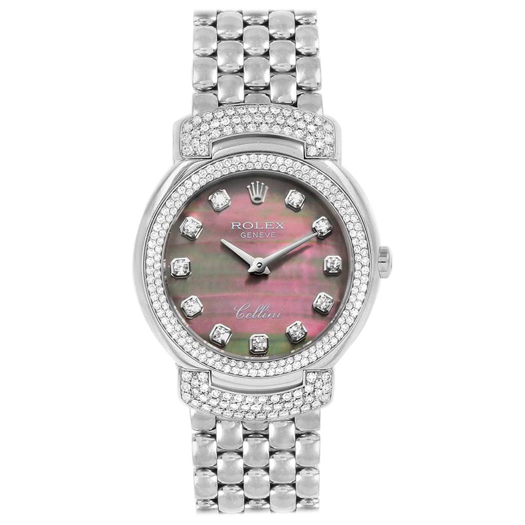 Rolex Cellini Cellissima White Gold MOP Diamond Ladies Watch 6673