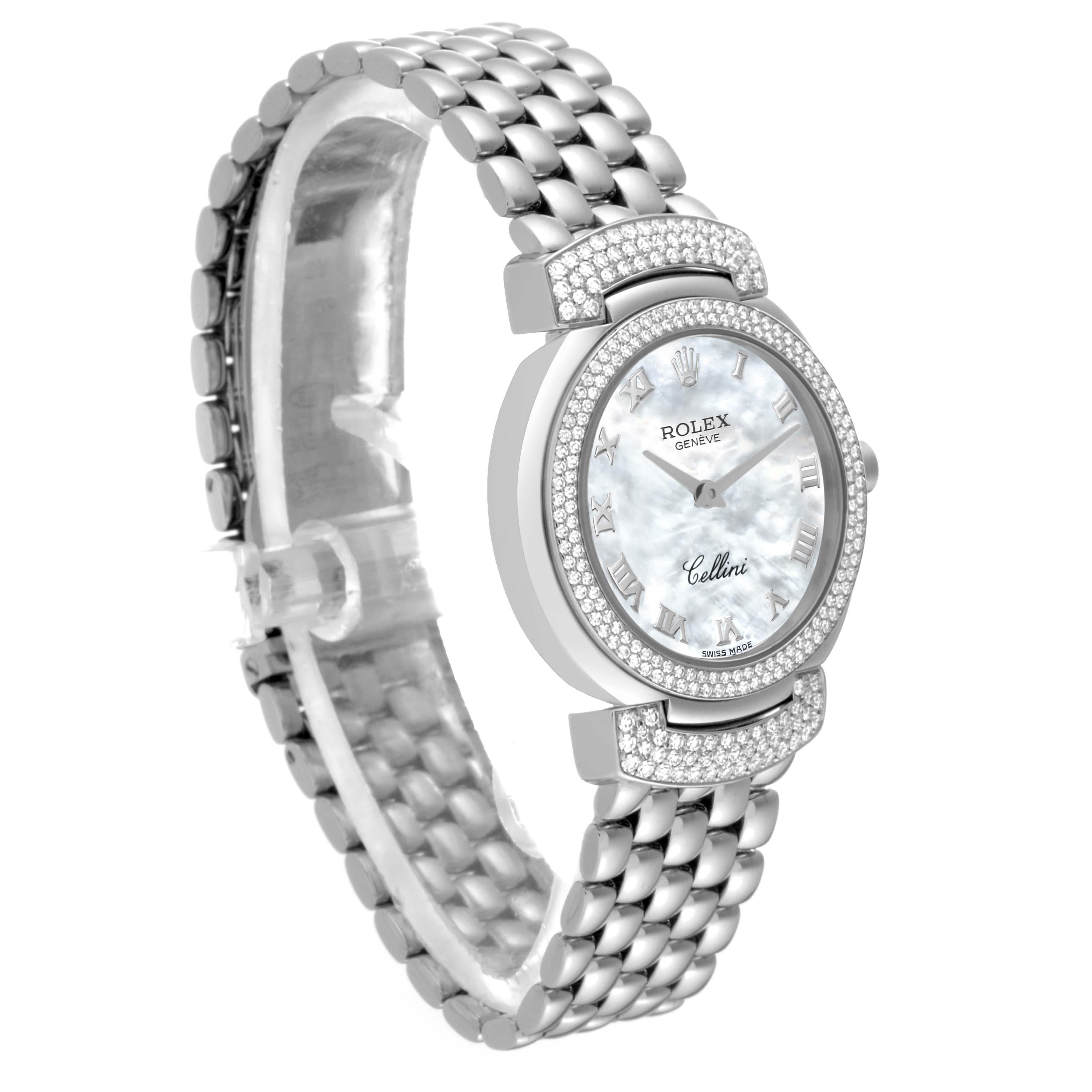 Women's Rolex Cellini Cellissima White Gold Mother Of Pearl Dial Diamond Ladies Watch For Sale