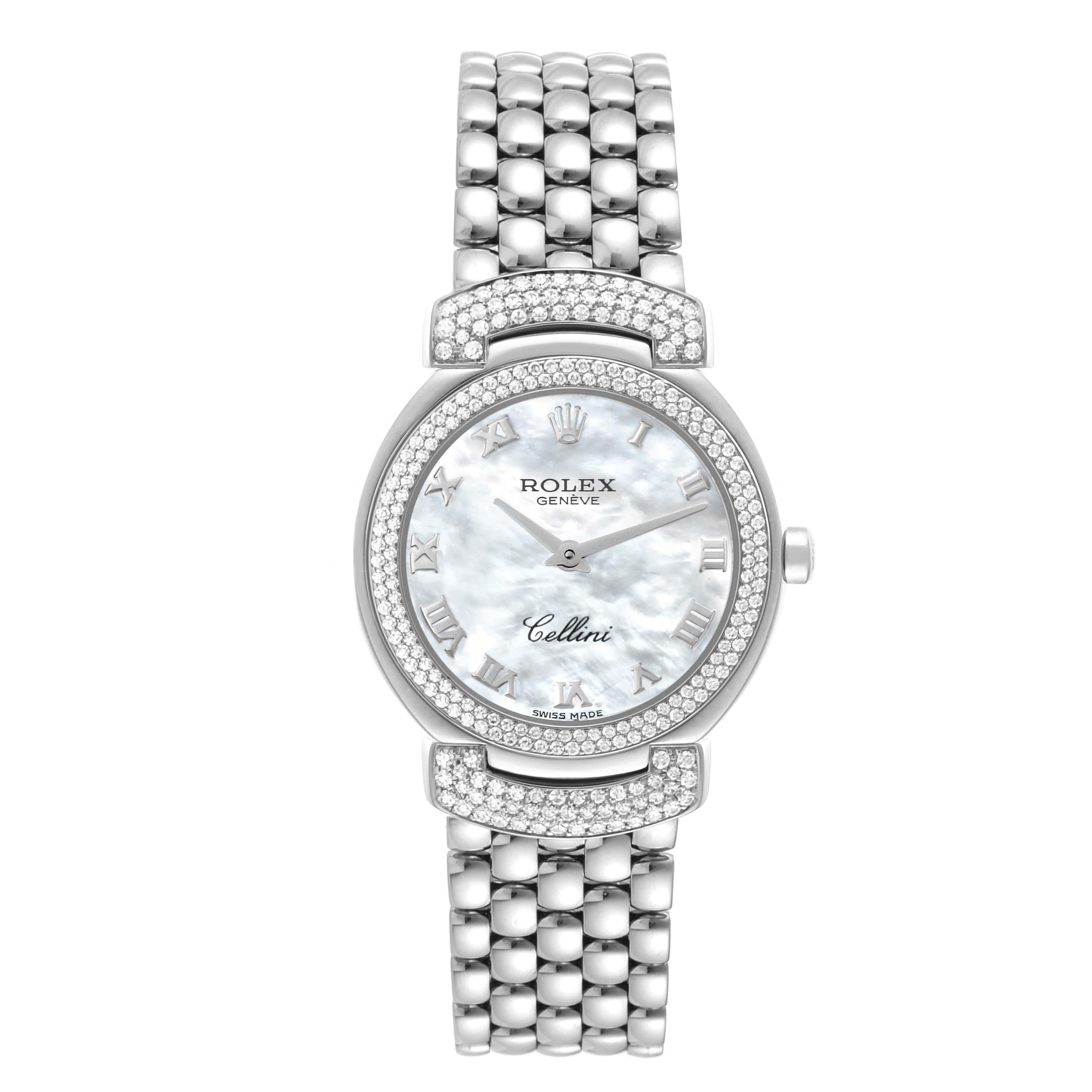 Rolex Cellini Cellissima White Gold Mother Of Pearl Dial Diamond Ladies Watch For Sale 2