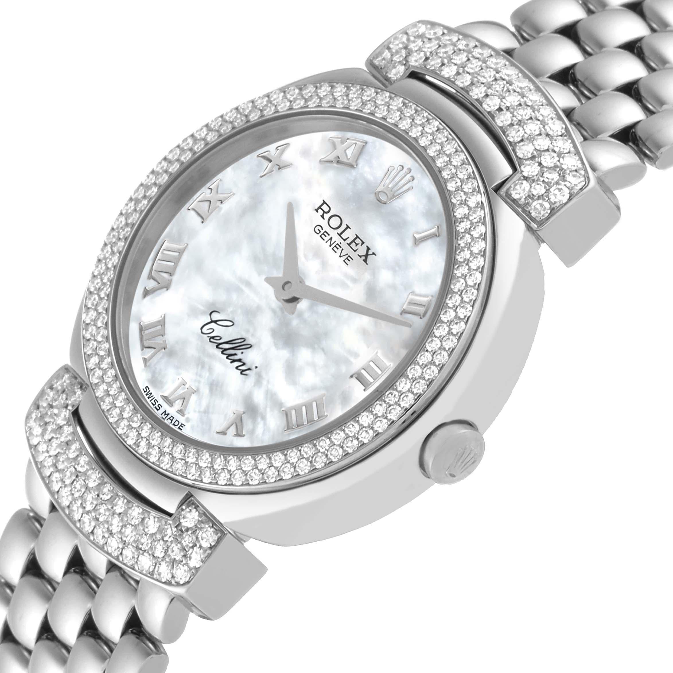 Rolex Cellini Cellissima White Gold Mother Of Pearl Dial Diamond Ladies Watch For Sale 3