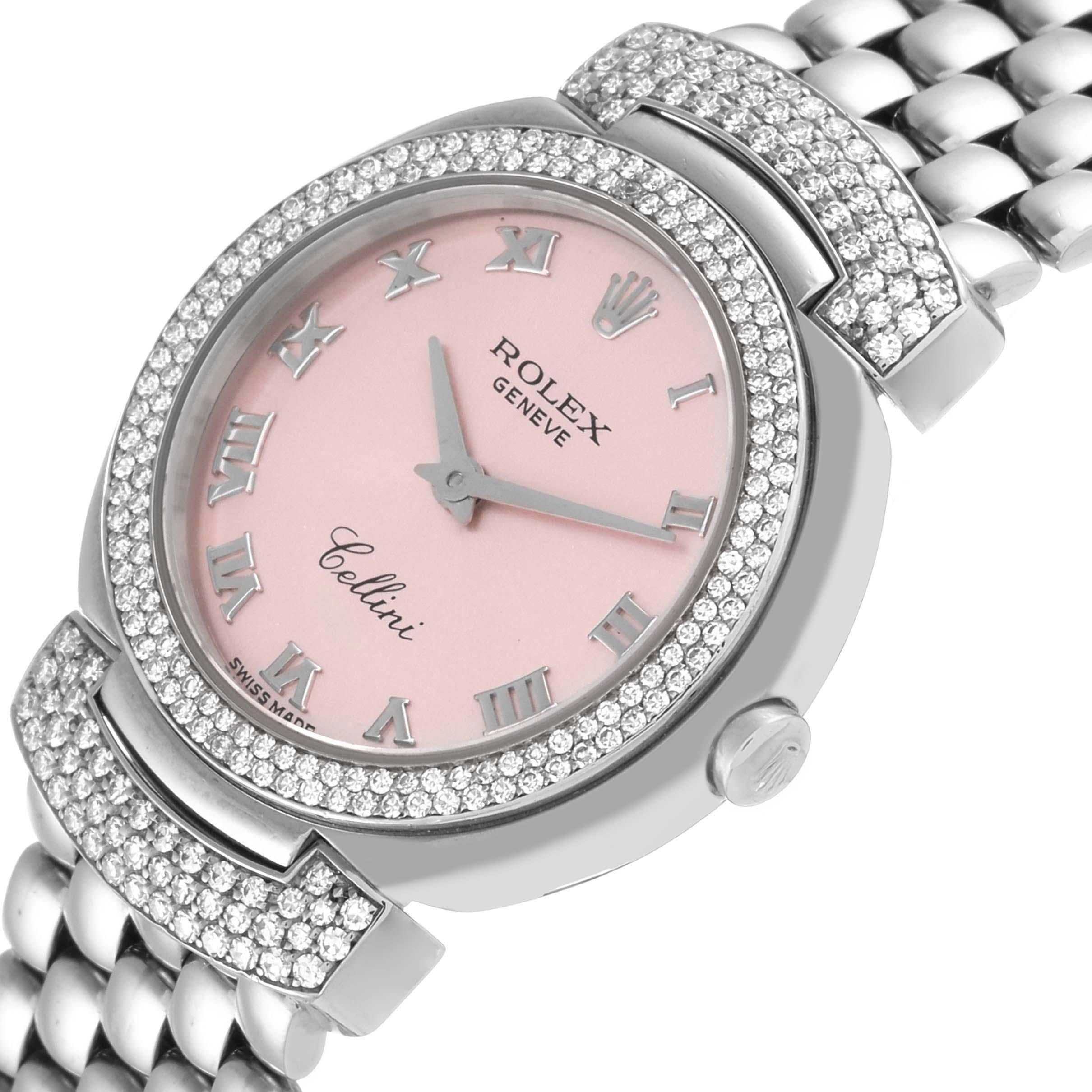Rolex Cellini Cellissima White Gold Pink Dial Diamond Ladies Watch 6673 1
