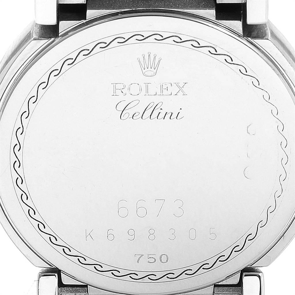 Rolex Cellini Cellissima White Gold Pink Dial Diamond Ladies Watch 6673 In Excellent Condition For Sale In Atlanta, GA