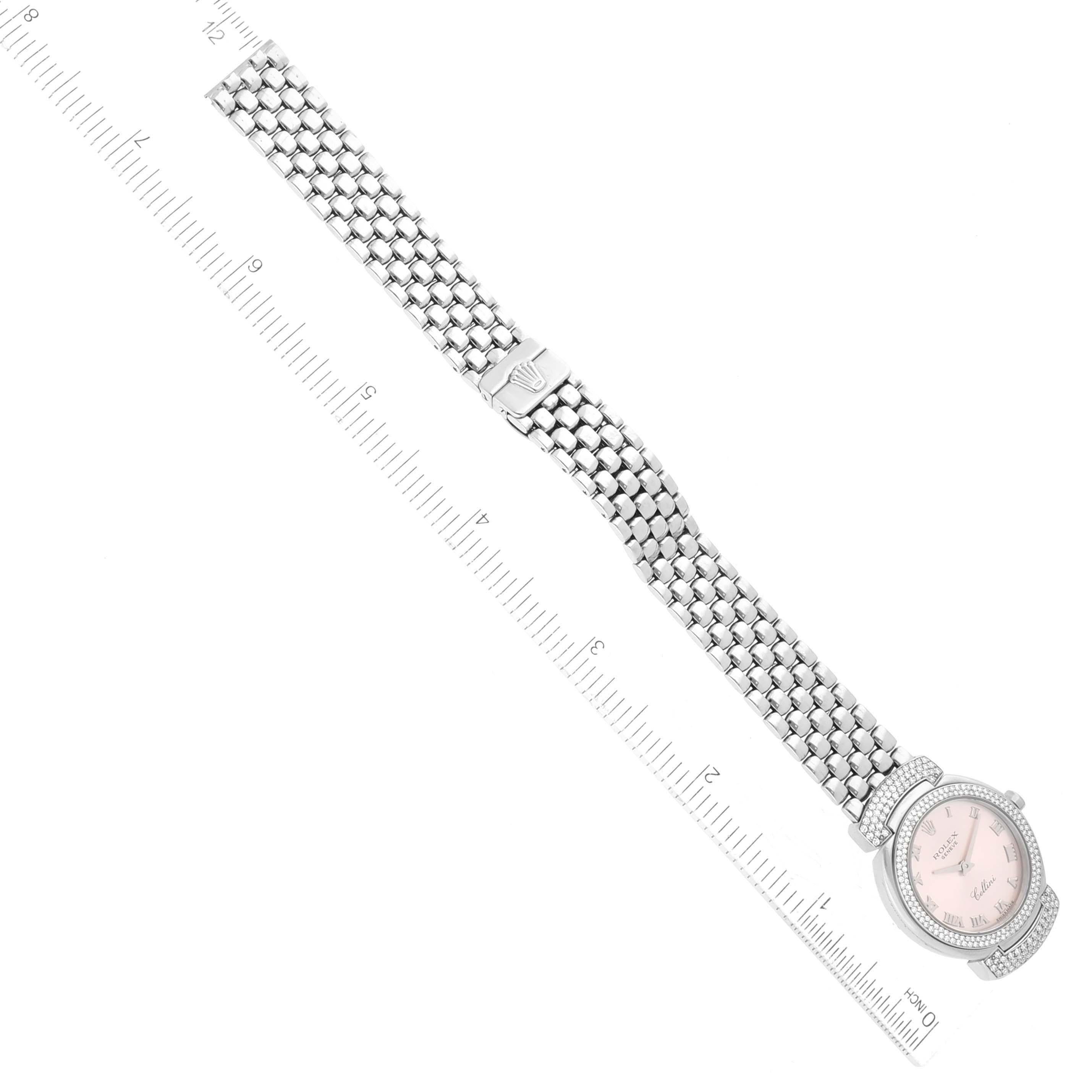 Rolex Cellini Cellissima White Gold Pink Dial Diamond Ladies Watch 6673 5