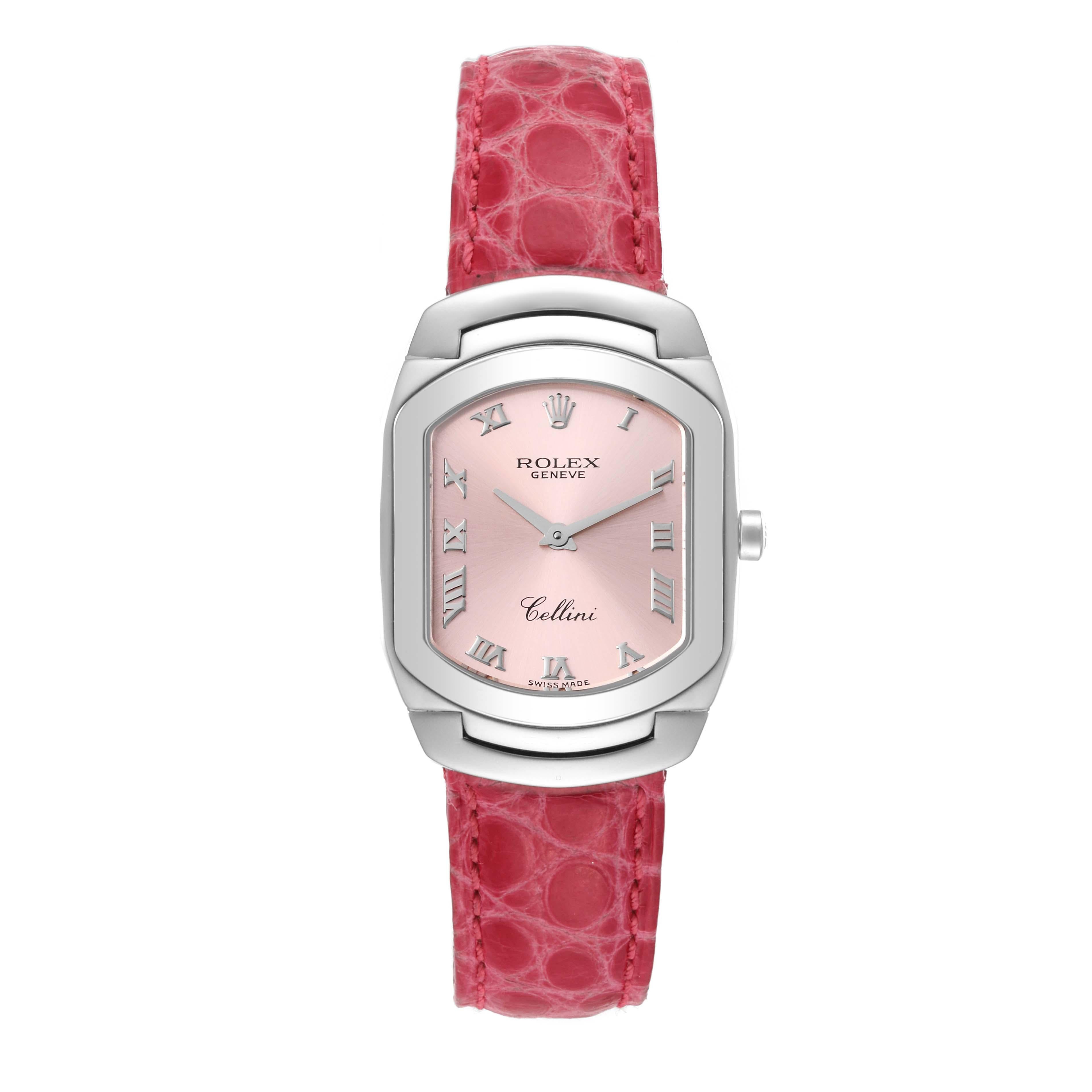 Rolex Cellini Cellissima White Gold Pink Dial Ladies Watch 6631 Papers In Excellent Condition In Atlanta, GA