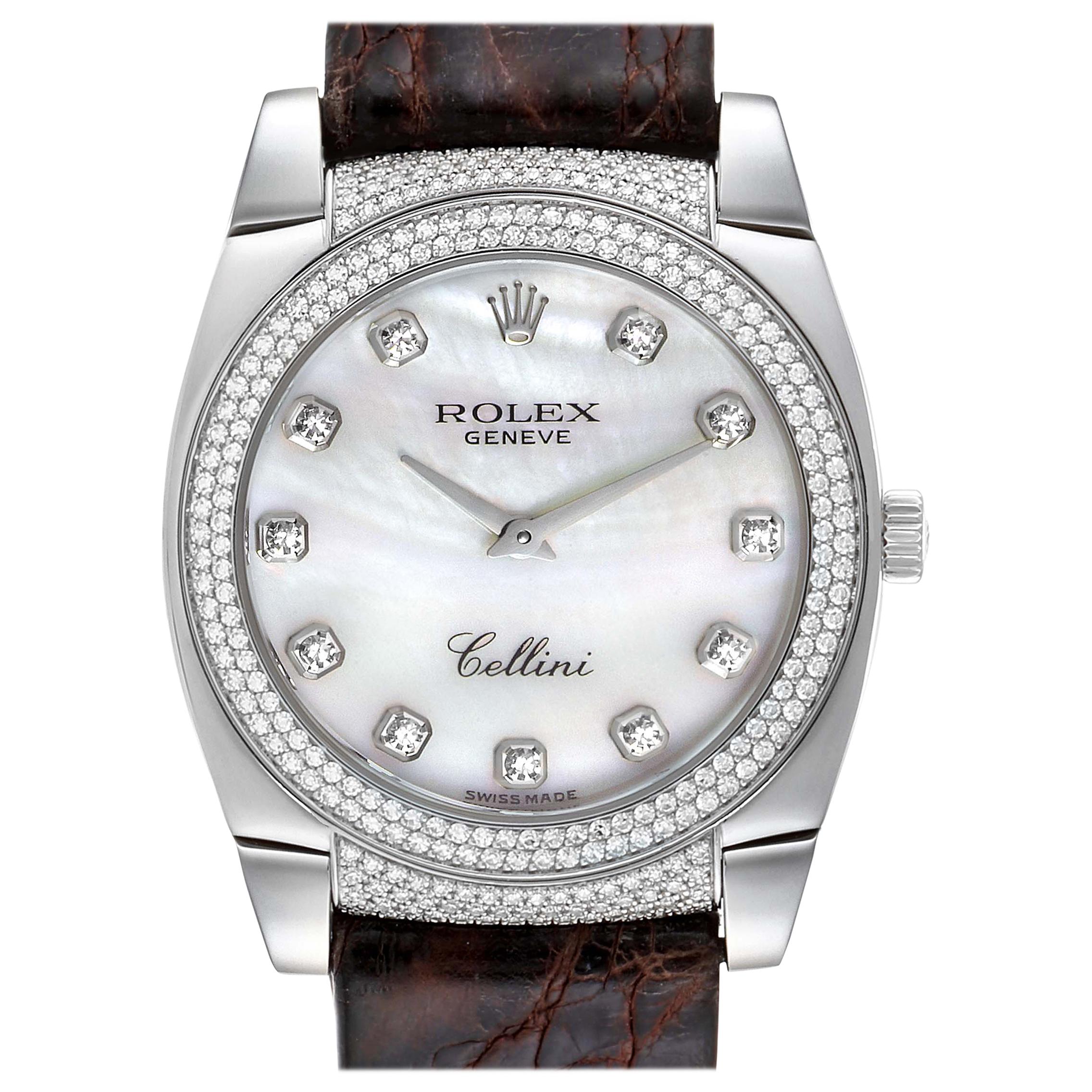 Rolex Cellini Cestello 18 Karat Gold Mother of Pearl Diamond Ladies Watch 6321 For Sale