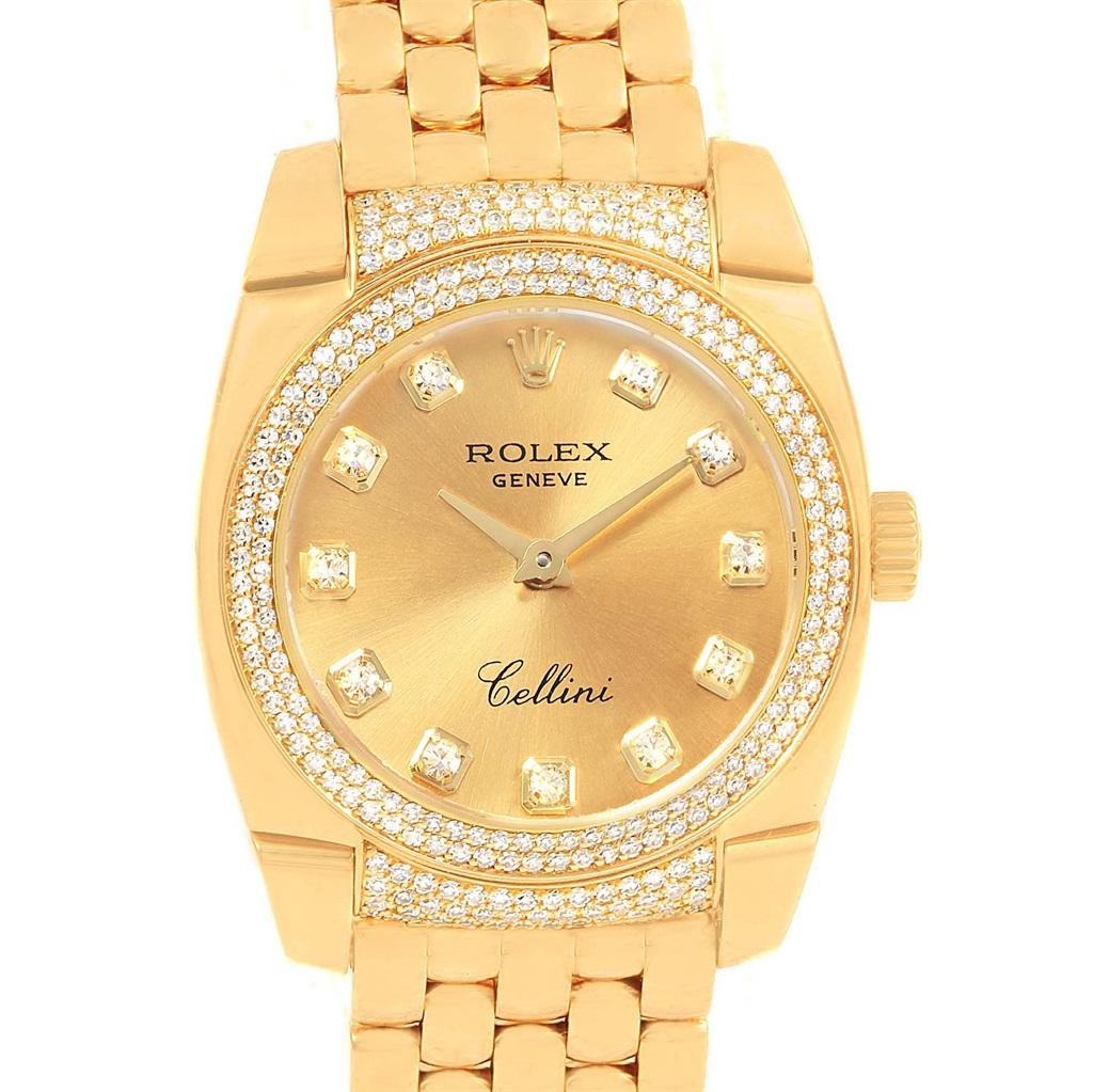 Rolex Cellini Cestello 18 Karat Yellow Gold Diamond Ladies Watch 6311 Box For Sale 3
