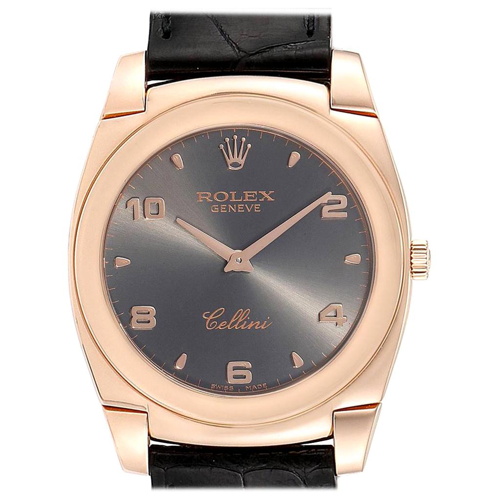 Rolex Cellini Cestello 18 Karat Rose Gold Slate Dial Men's Watch 5330