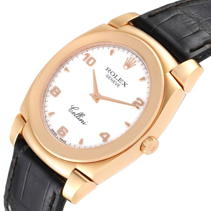 Rolex Cellini Cestello 18K Rose Gold White Dial Mens Watch 5330 In Excellent Condition For Sale In Atlanta, GA