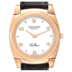 Rolex Cellini Cestello 18K Rose Gold White Dial Mens Watch 5330