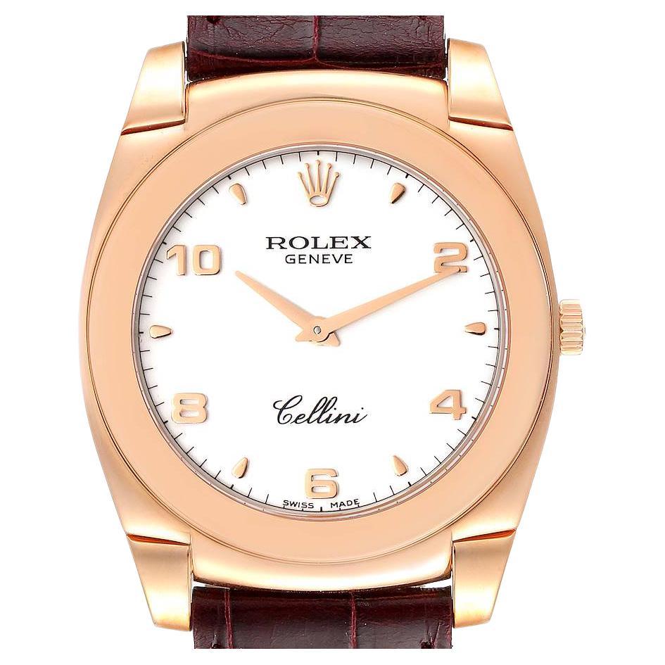 Rolex Cellini Cestello 18K Rose Gold White Dial Mens Watch 5330 For Sale
