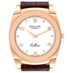 Rolex Cellini Cestello 18K Rose Gold White Dial Mens Watch 5330