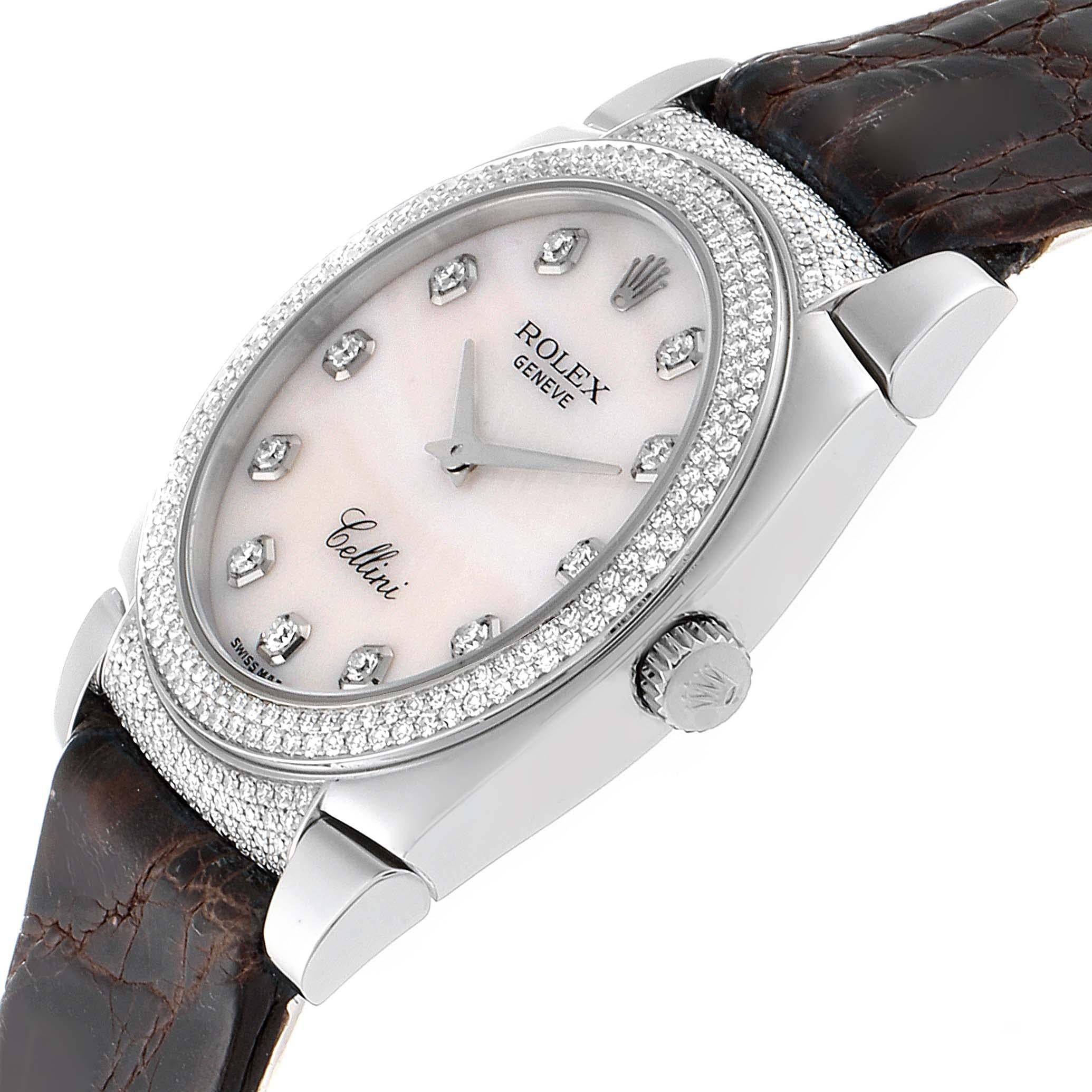 Women's Rolex Cellini Cestello 18 Karat Gold Mother of Pearl Diamond Ladies Watch 6321 For Sale