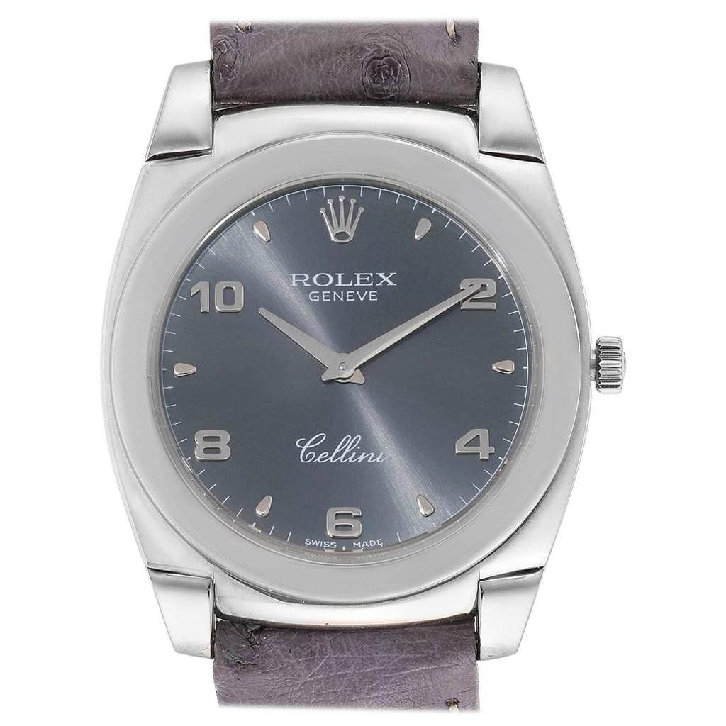 Rolex Cellini Cestello 18 Karat White Gold Slate Dial Men's Watch 5330 For Sale