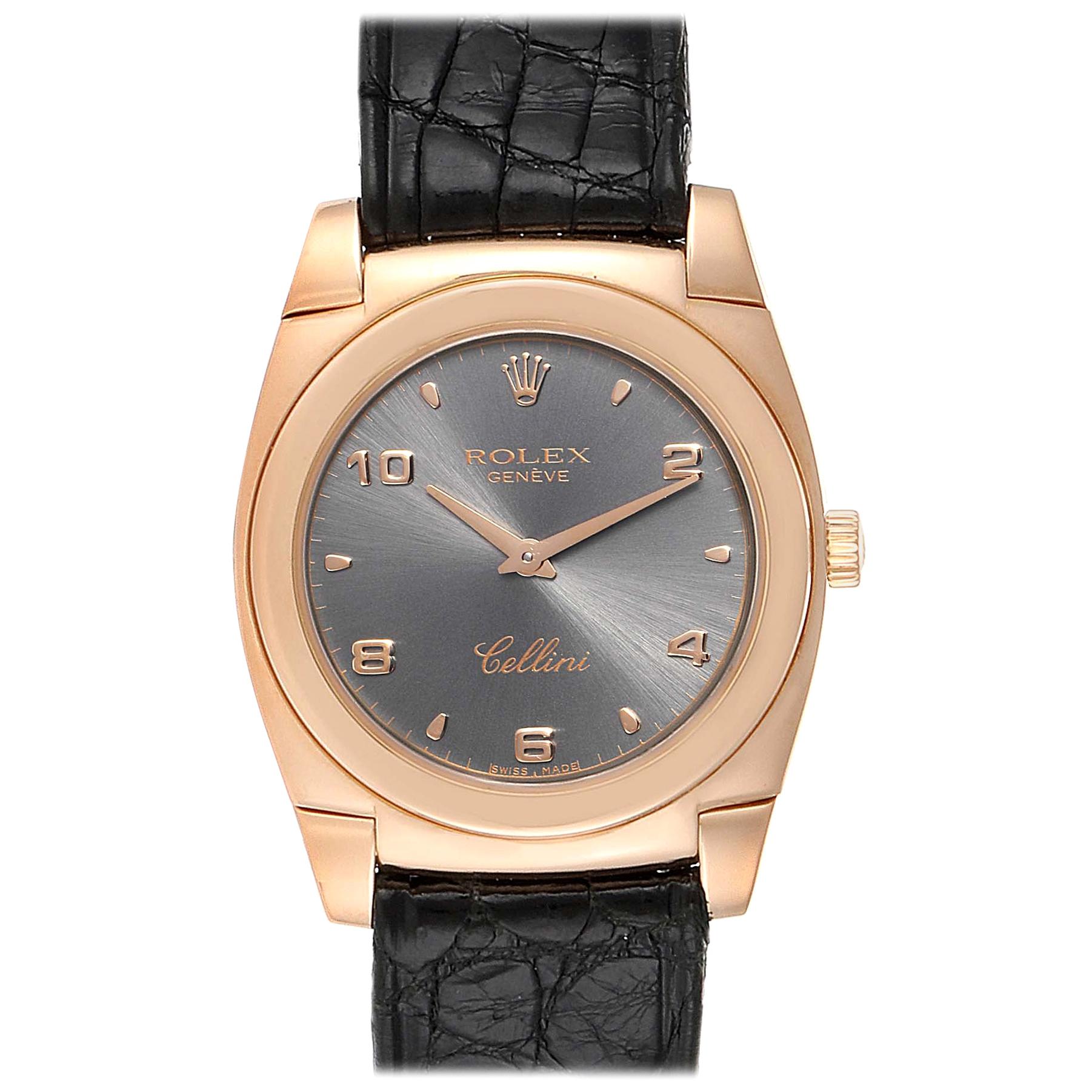 Rolex Cellini Cestello Rose Gold Slate Dial Ladies Watch 5320 Box Papers  For Sale at 1stDibs