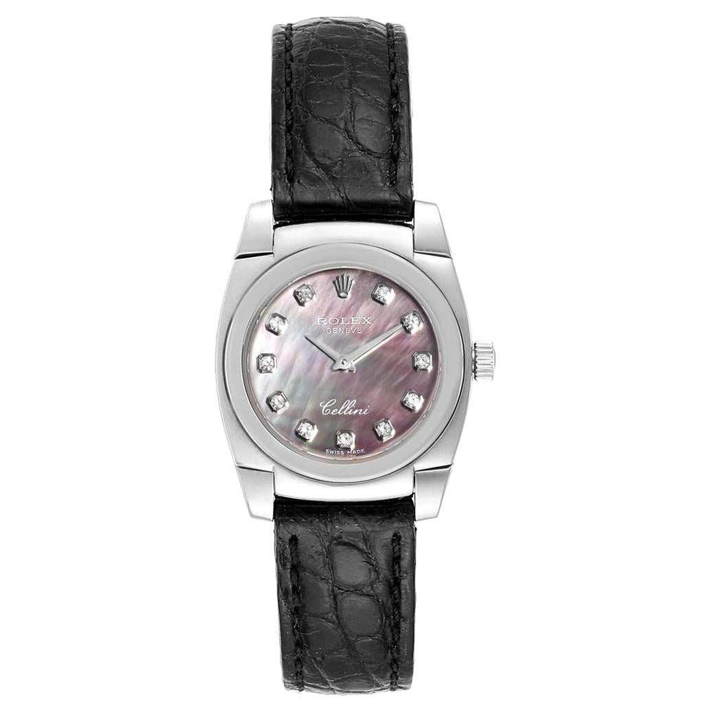 Rolex Cellini Cestello White Gold MOP Diamond Dial Ladies Watch 5310 For Sale