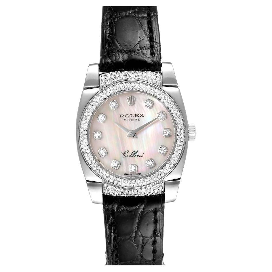 Rolex Cellini Cestello White Gold MOP Diamond Ladies Watch 6311 Box Card For Sale