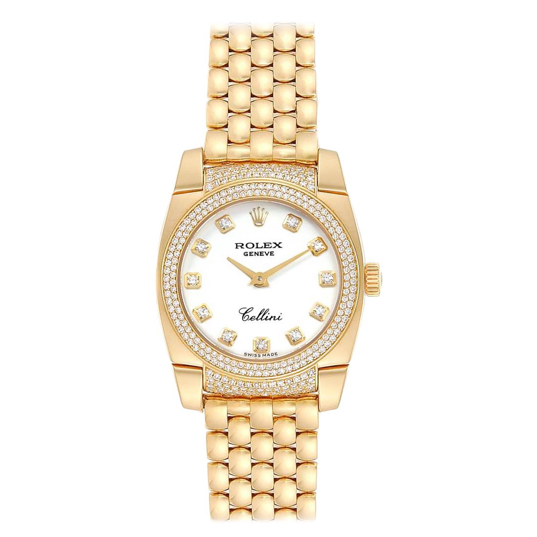 Rolex Cellini Cestello Yellow Gold Diamond Ladies Watch 6311 Box Papers For Sale