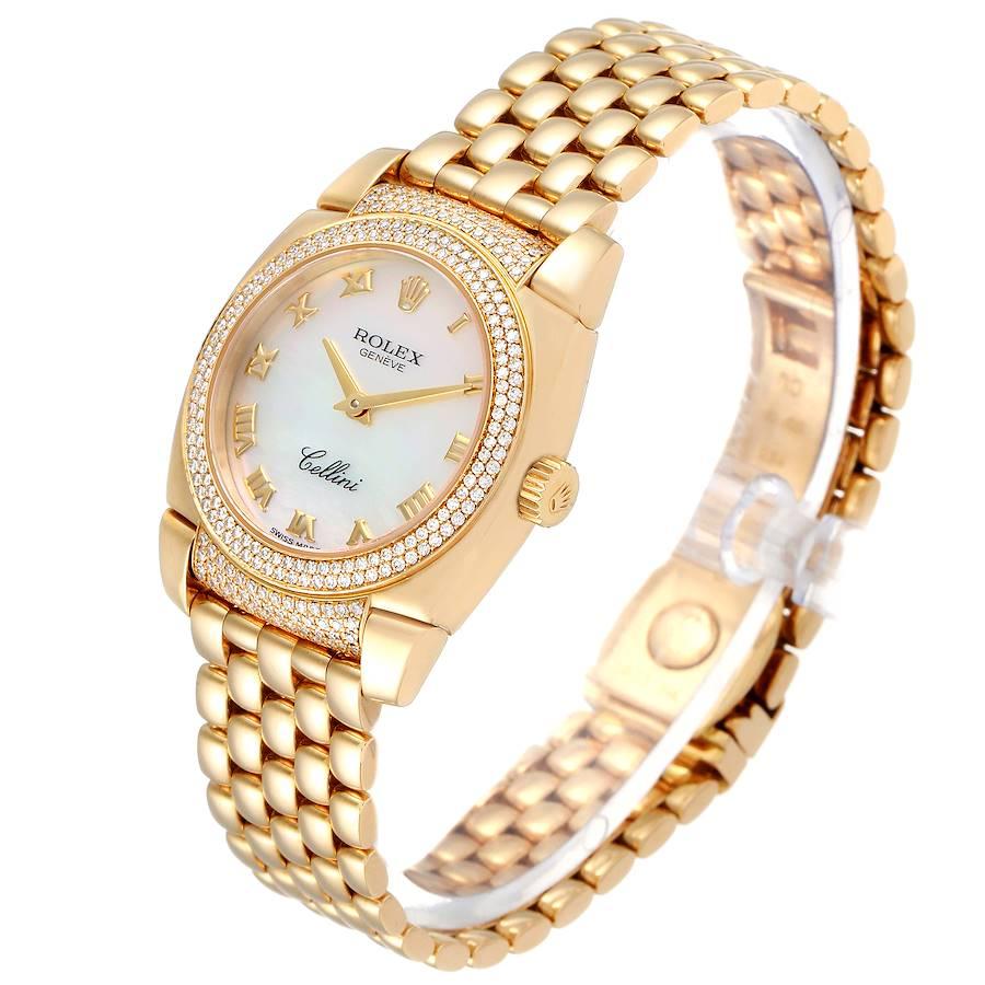 Women's Rolex Cellini Cestello Yellow Gold MOP Diamond Ladies Watch 6311 For Sale