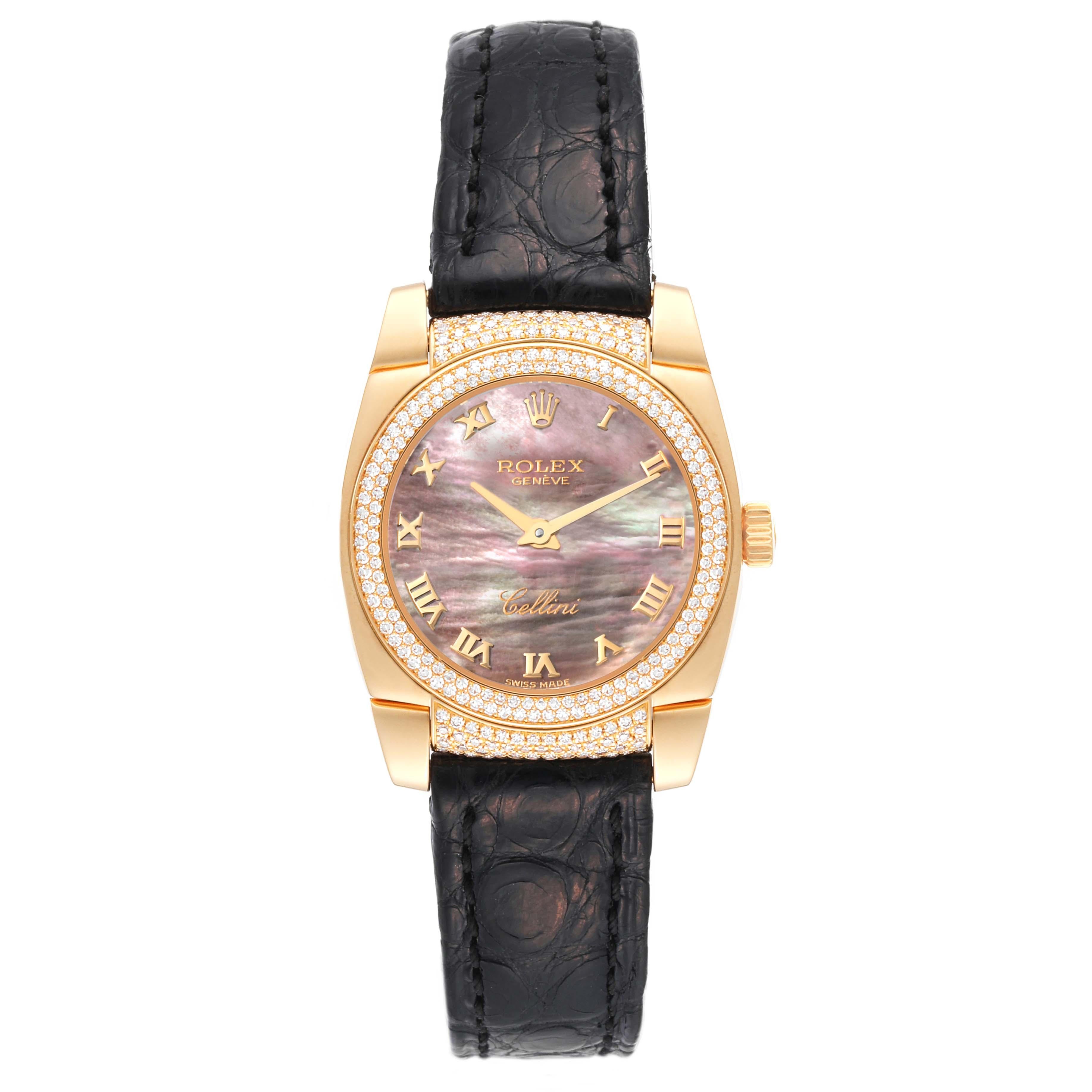 Rolex Cellini Cestello Yellow Gold Mother of Pearl Diamond Ladies Watch 6311 For Sale 3