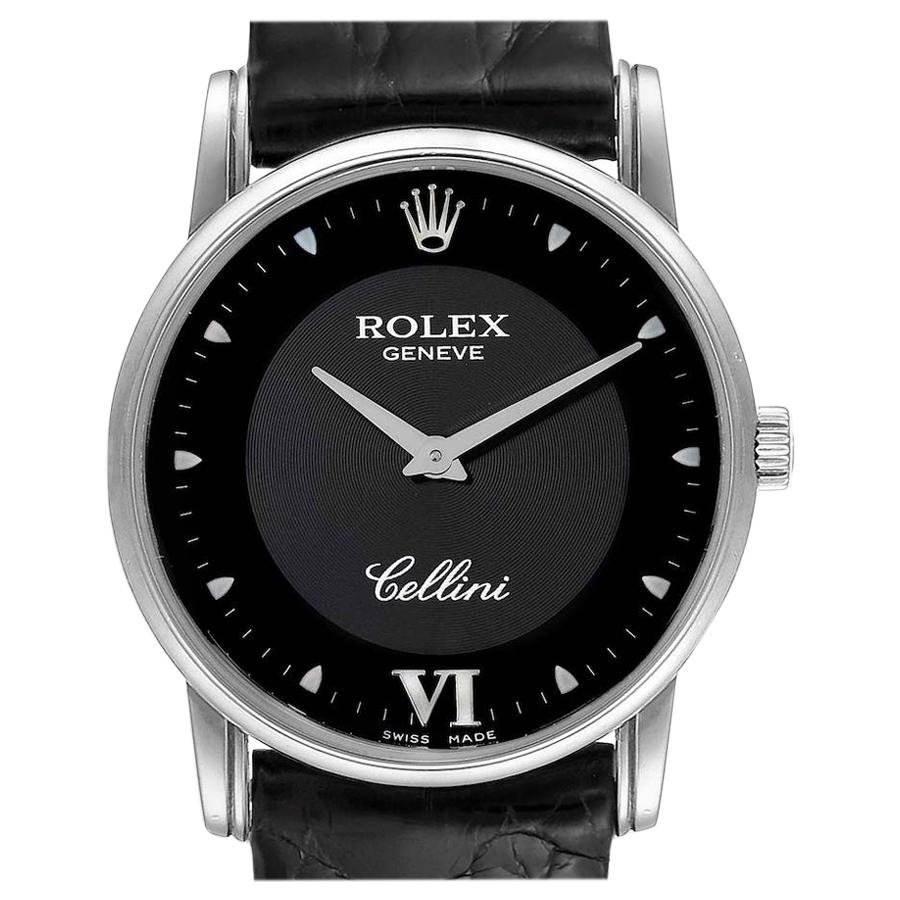 Rolex Cellini Classic 18 Karat White Gold Black Dial Men’s Watch 5116 Box  For Sale