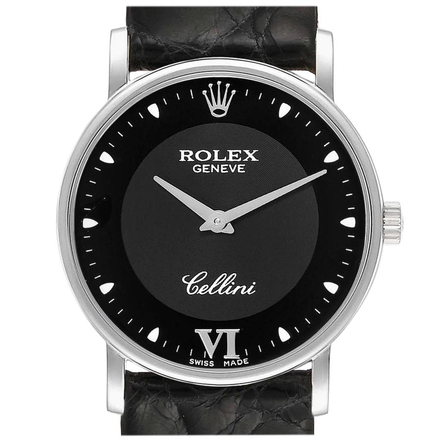 Rolex Cellini Classic 18 Karat White Gold Black Dial Unisex Watch 5115