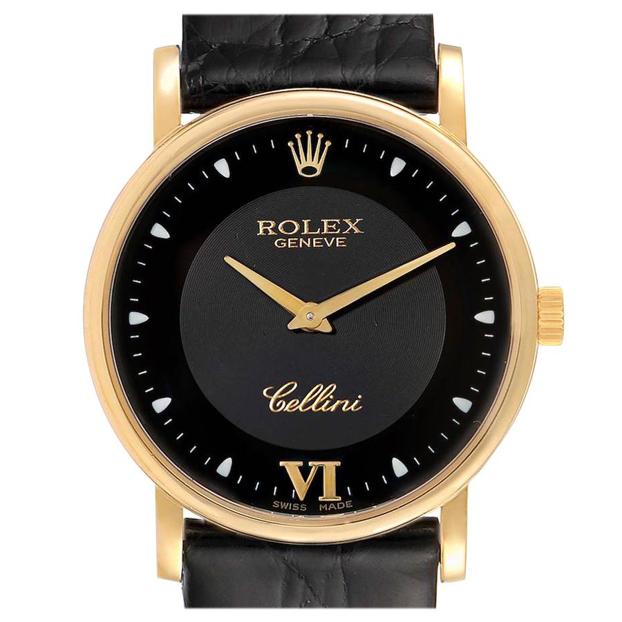 Rolex Cellini Classic 18 Karat Yellow Gold Black Dial Unisex Watch 5115 For Sale